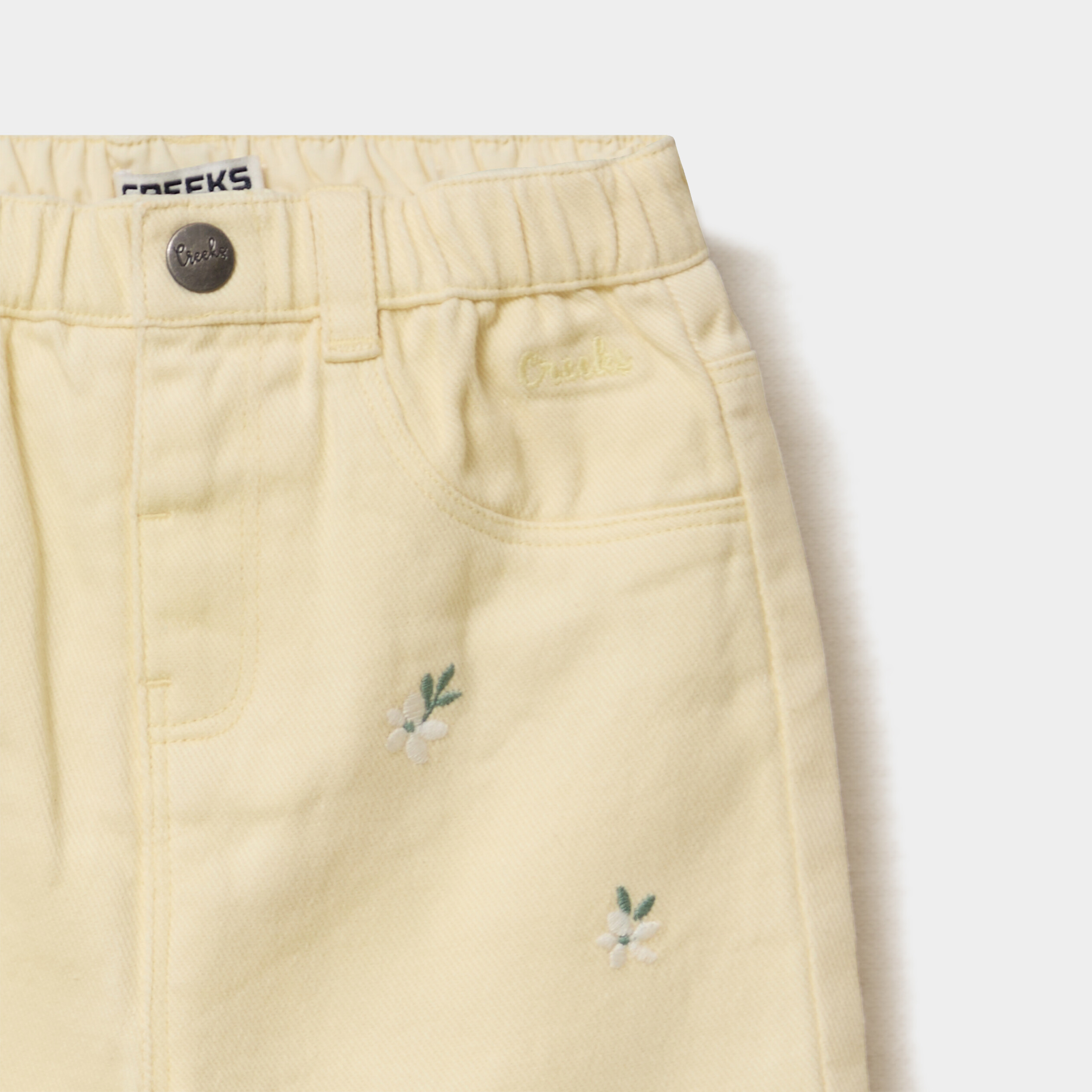 Pantalon ample brod&eacute; coton jaune clair b&eacute;b&eacute; fille