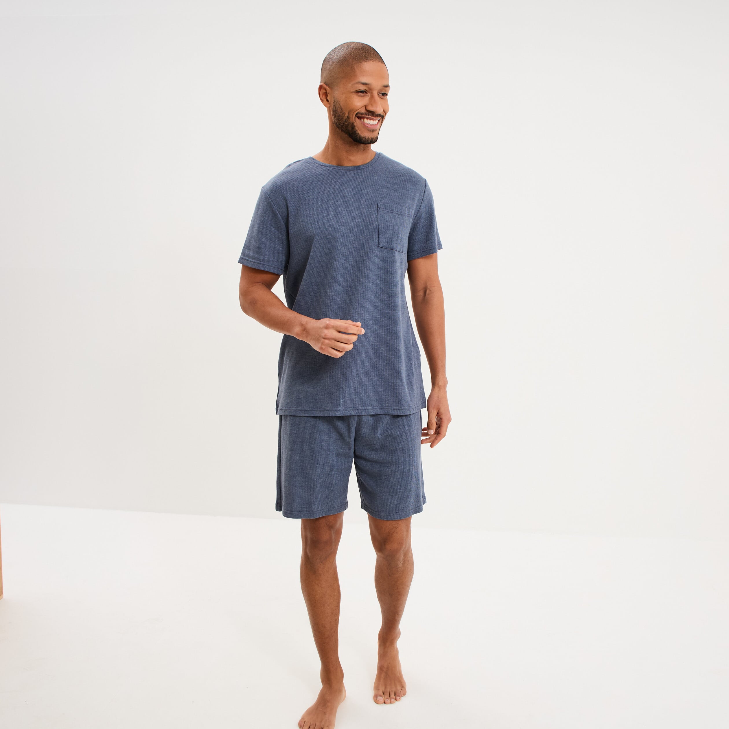 Ensemble pyjama short et t-shirt bleu gris homme