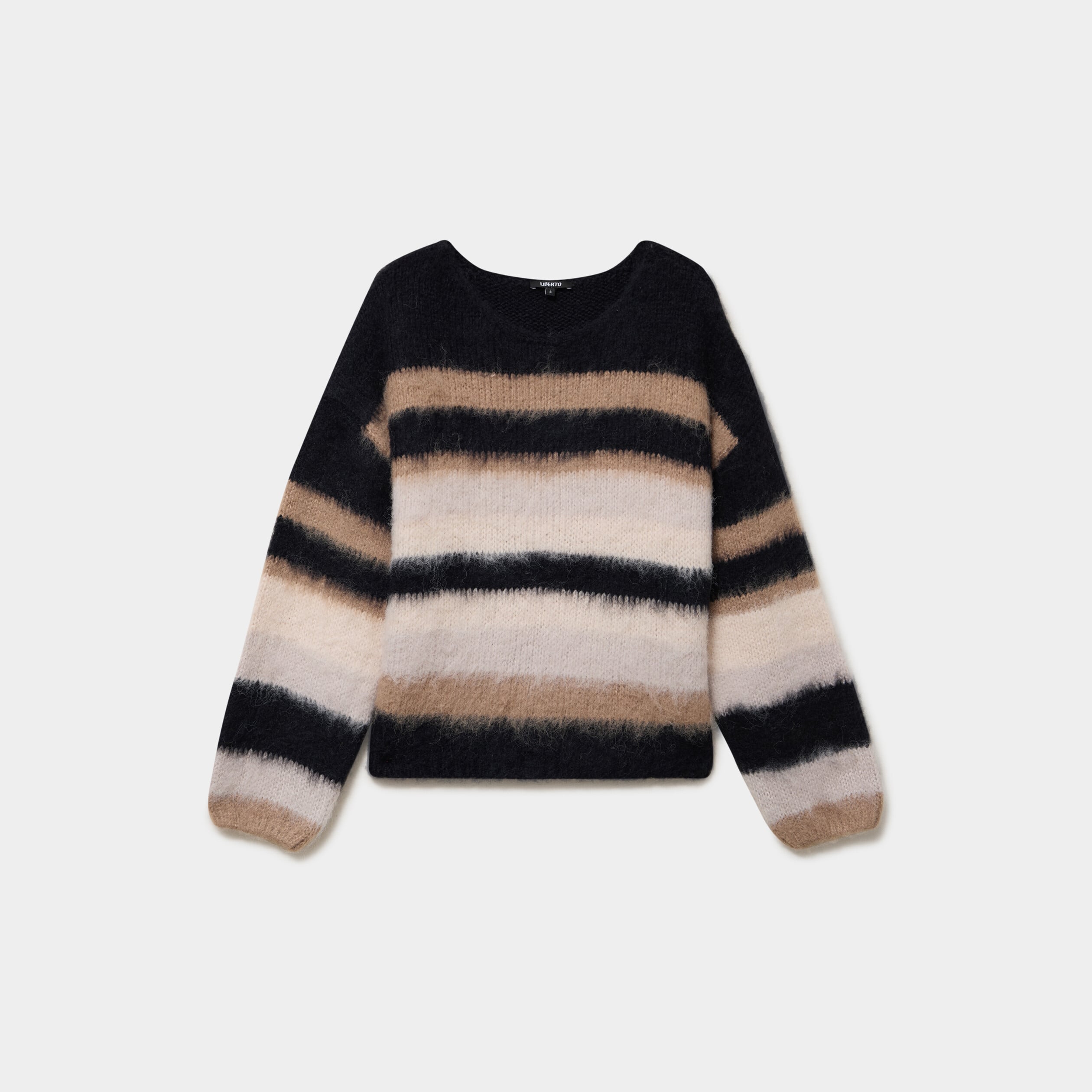 Pull col rond manches longues beige femme