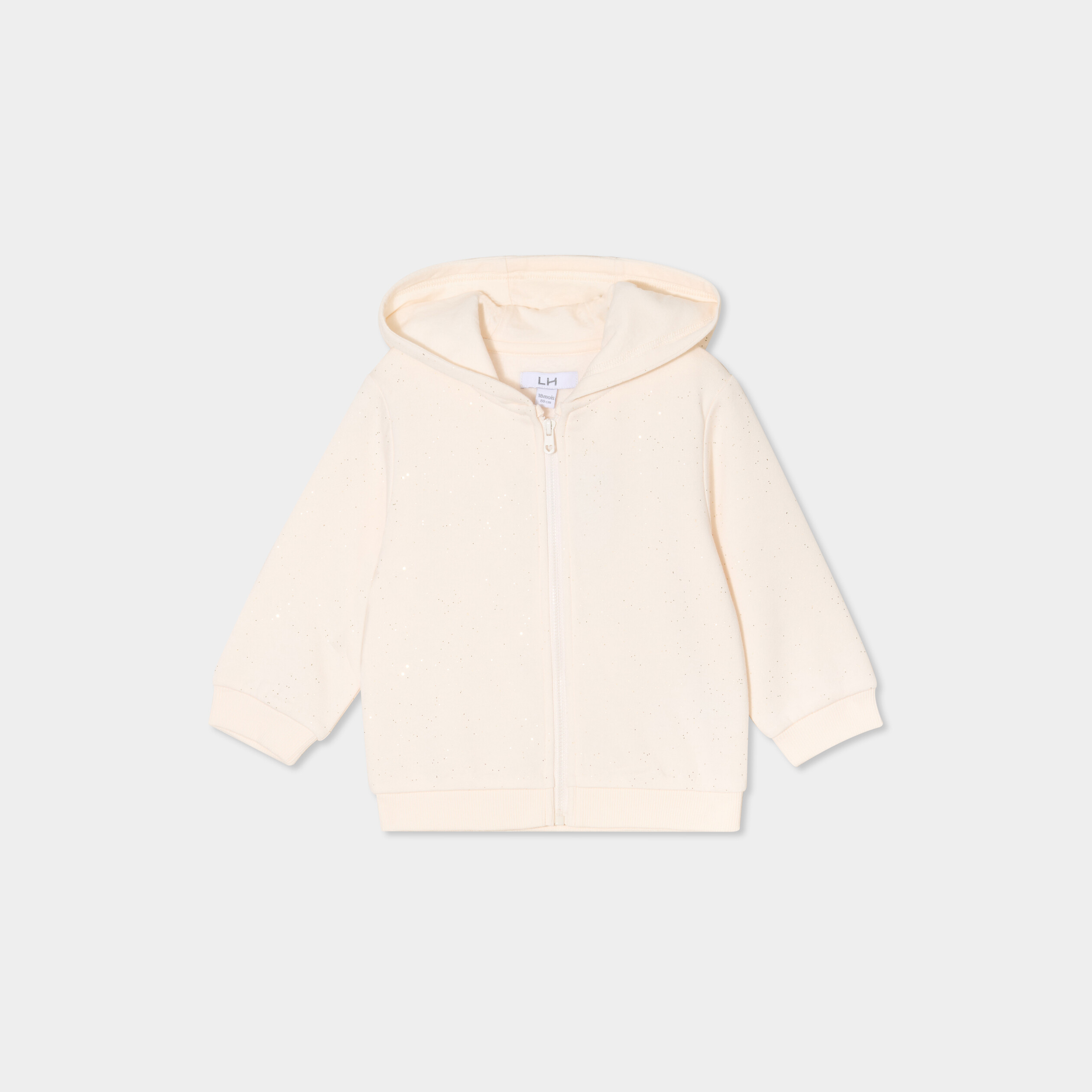 Sweat zipp&eacute; &agrave; capuche molletonn&eacute; creme b&eacute;b&eacute; fille