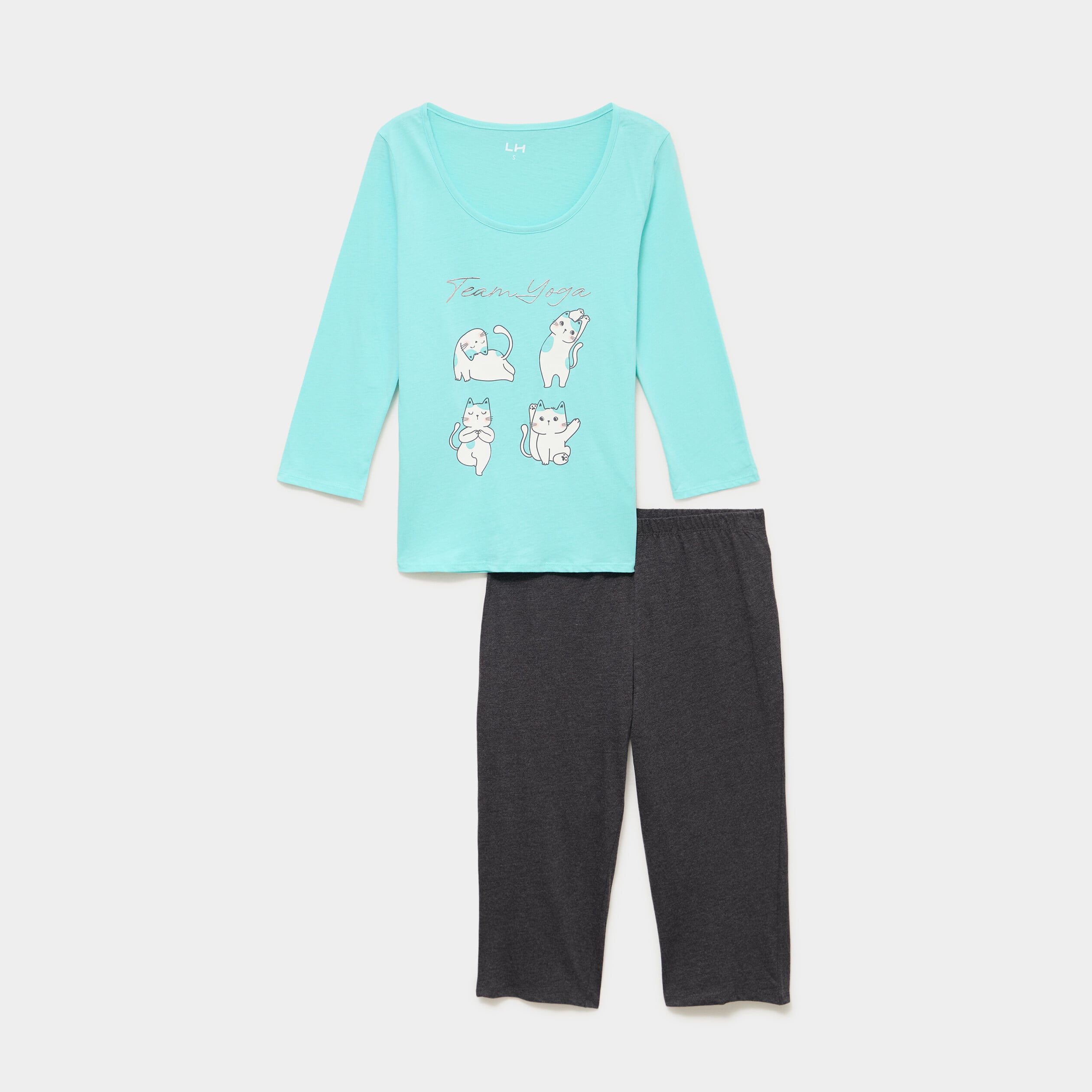 Ensemble pyjama corsaire et t-shirt bleu turquoise femme