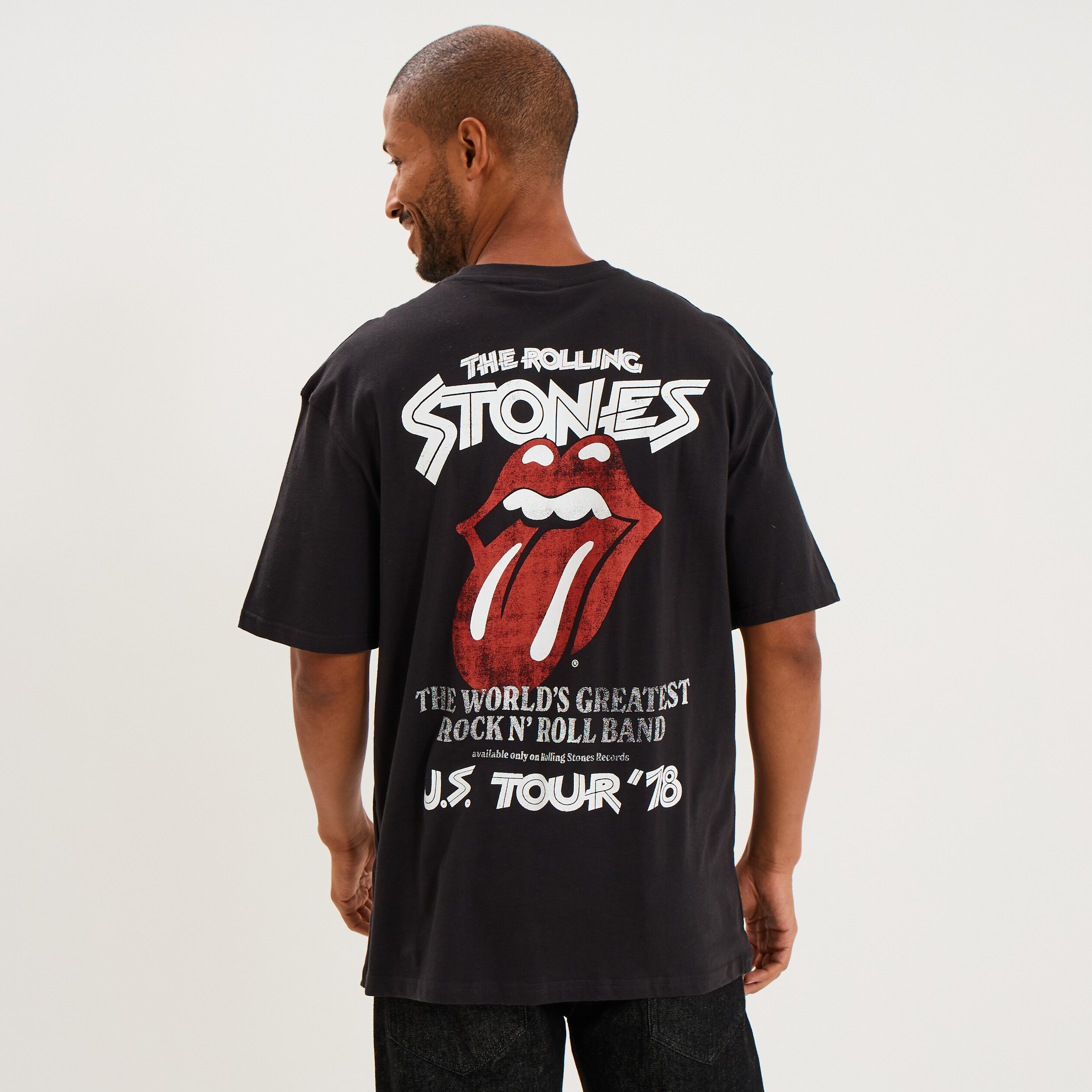 T-shirt relax coton The Rolling Stones gris fonc&eacute; homme