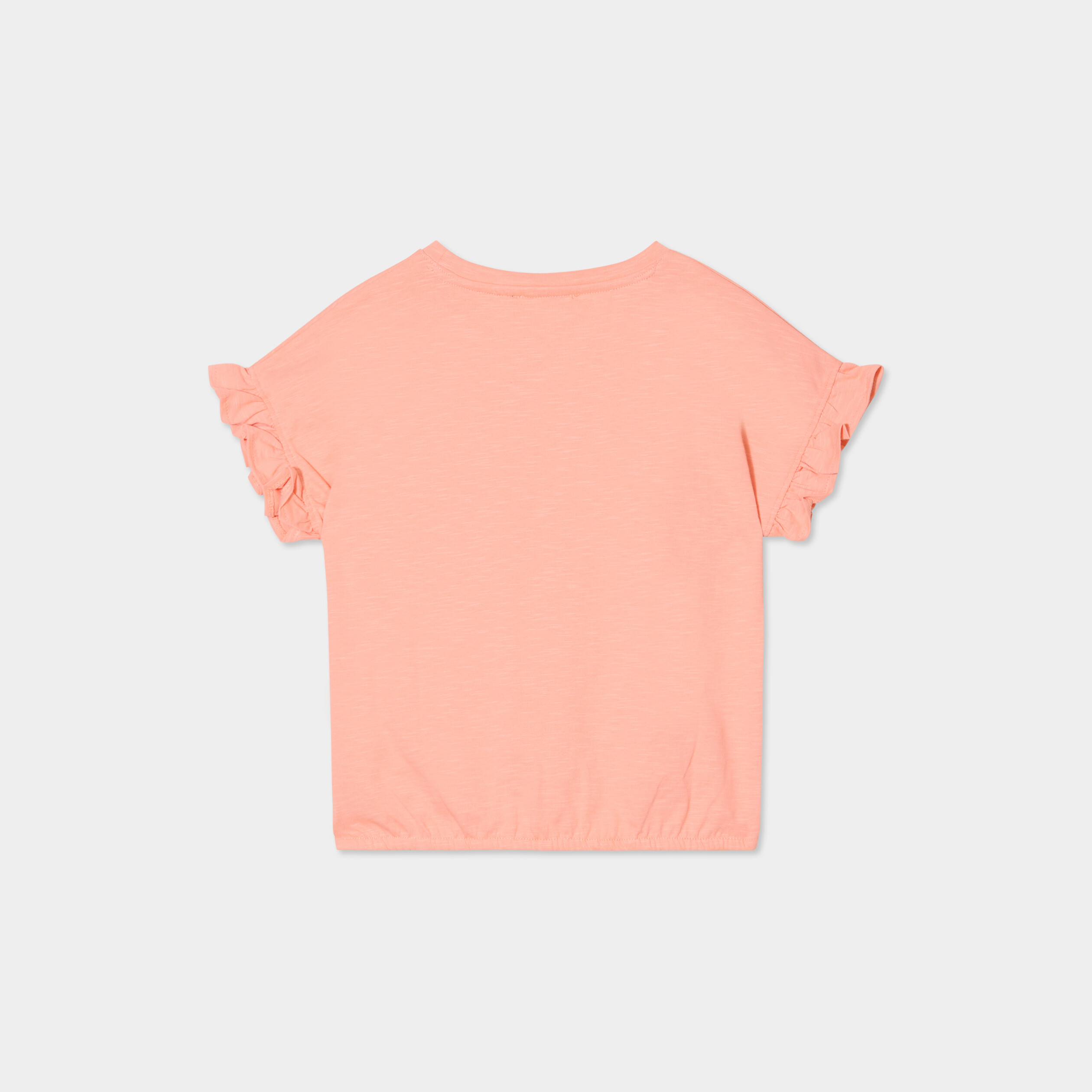 t shirt poche broderie anglaise coton rose saumon fille T-shirt poche broderie anglaise coton rose saumon fille