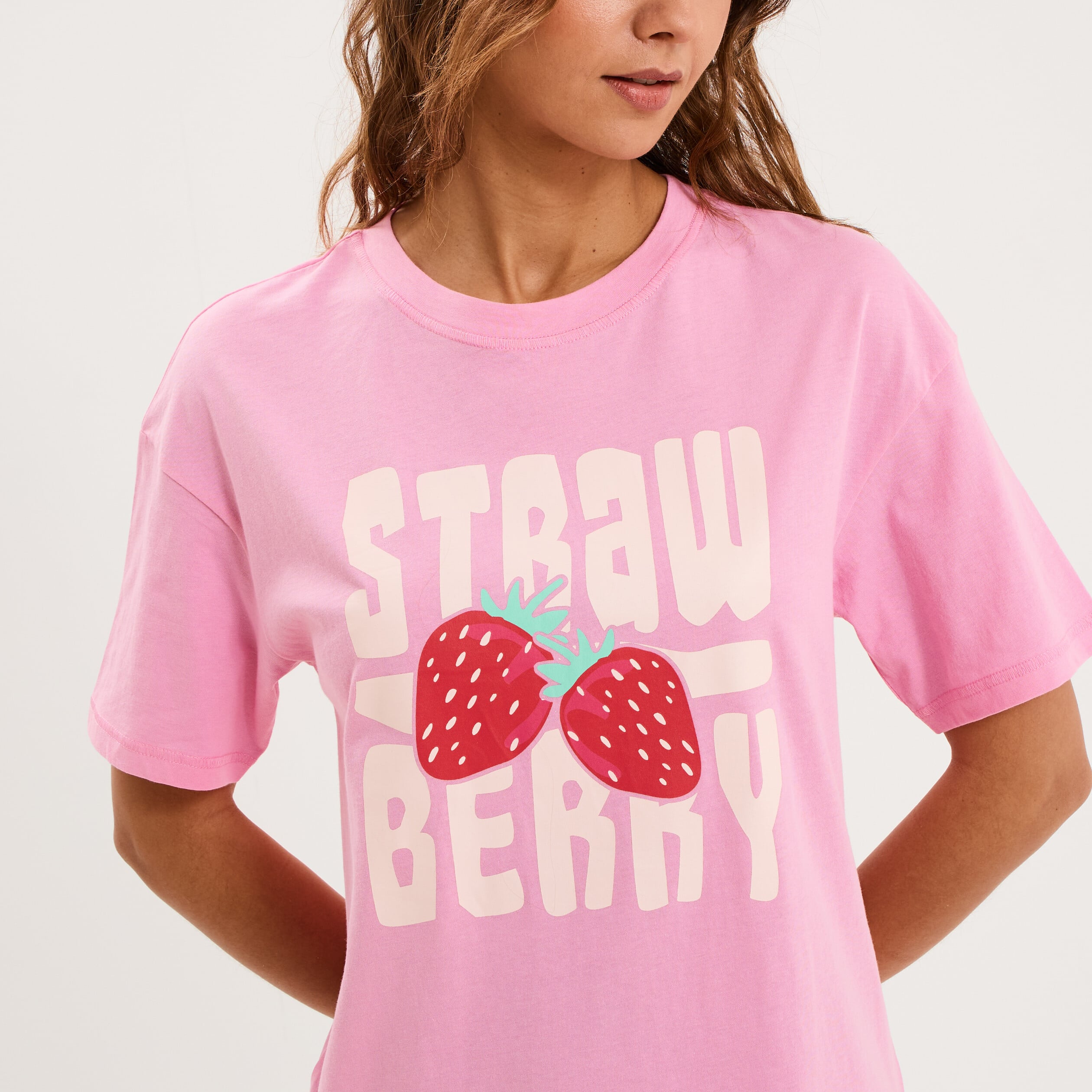 Chemise de nuit &agrave; manches courtes coton rose femme