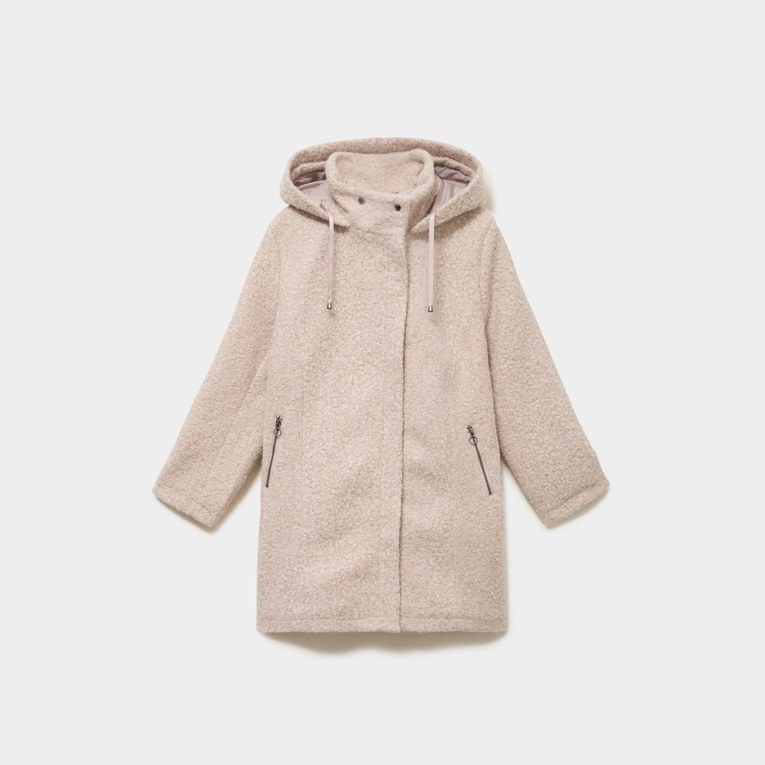 Manteau aspect bouclette &agrave; capuche sable femme grande taille