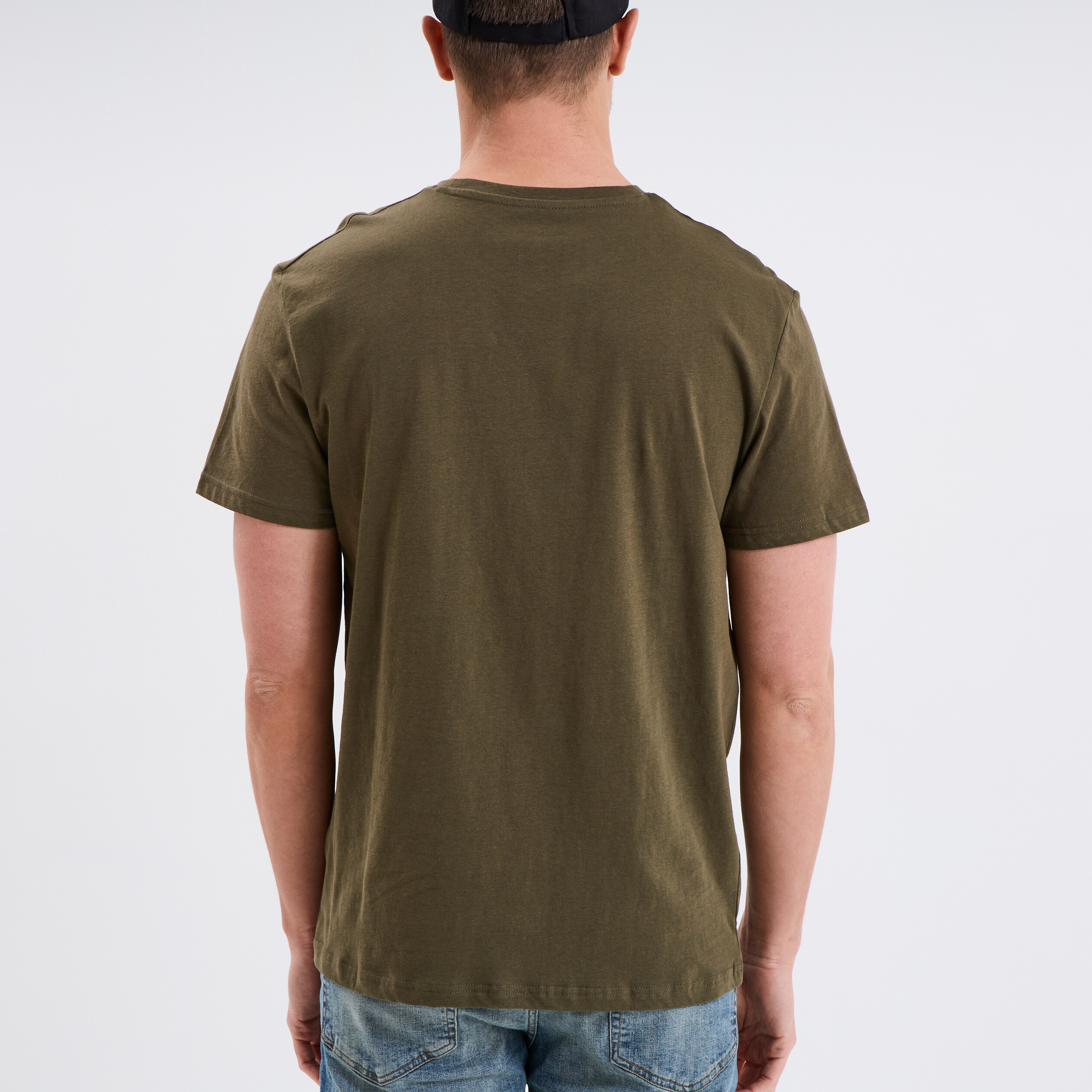 T-shirt droit en coton manches courtes vert kaki homme