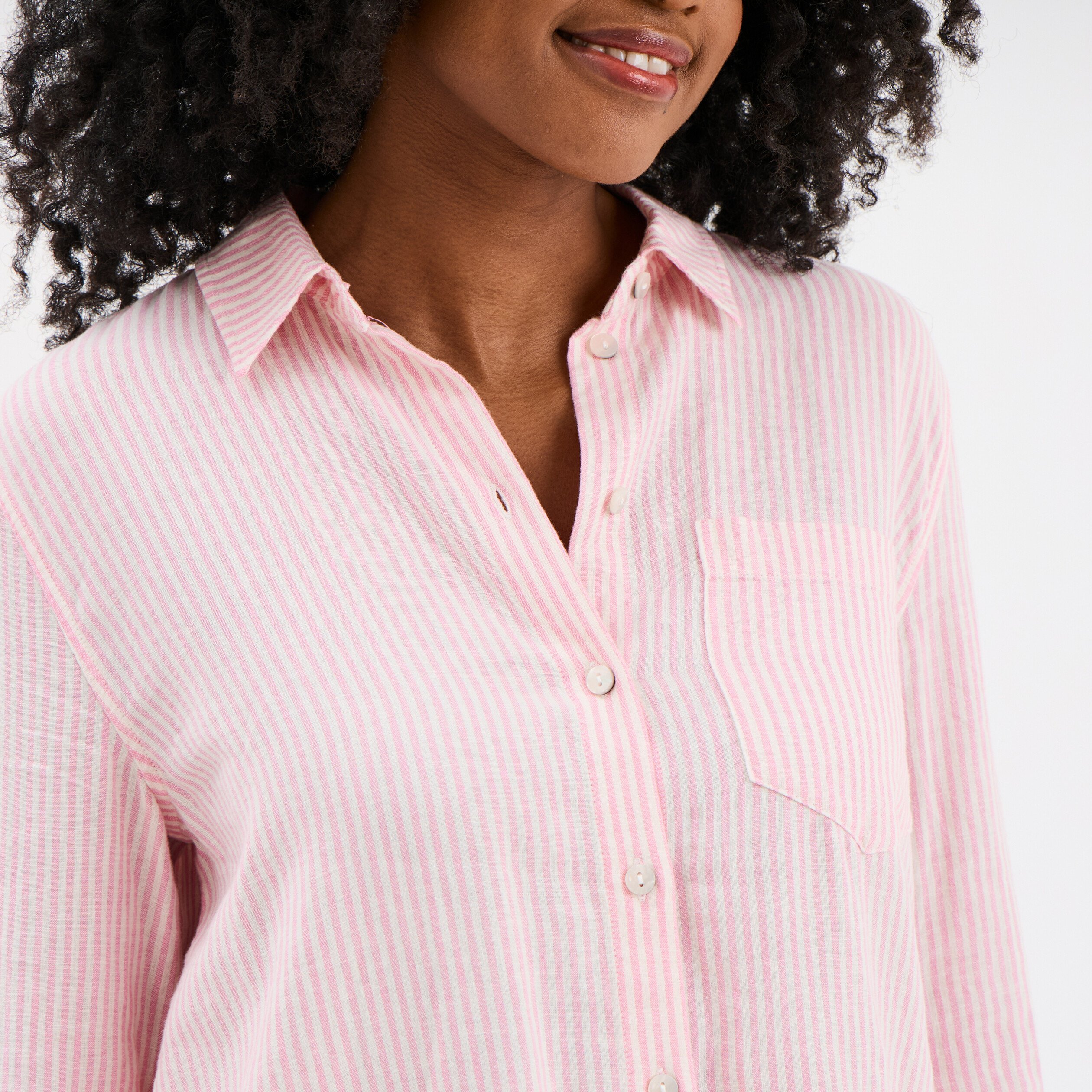 chemise lin melange manches longues rose femme Chemise lin mélangé manches longues rose femme