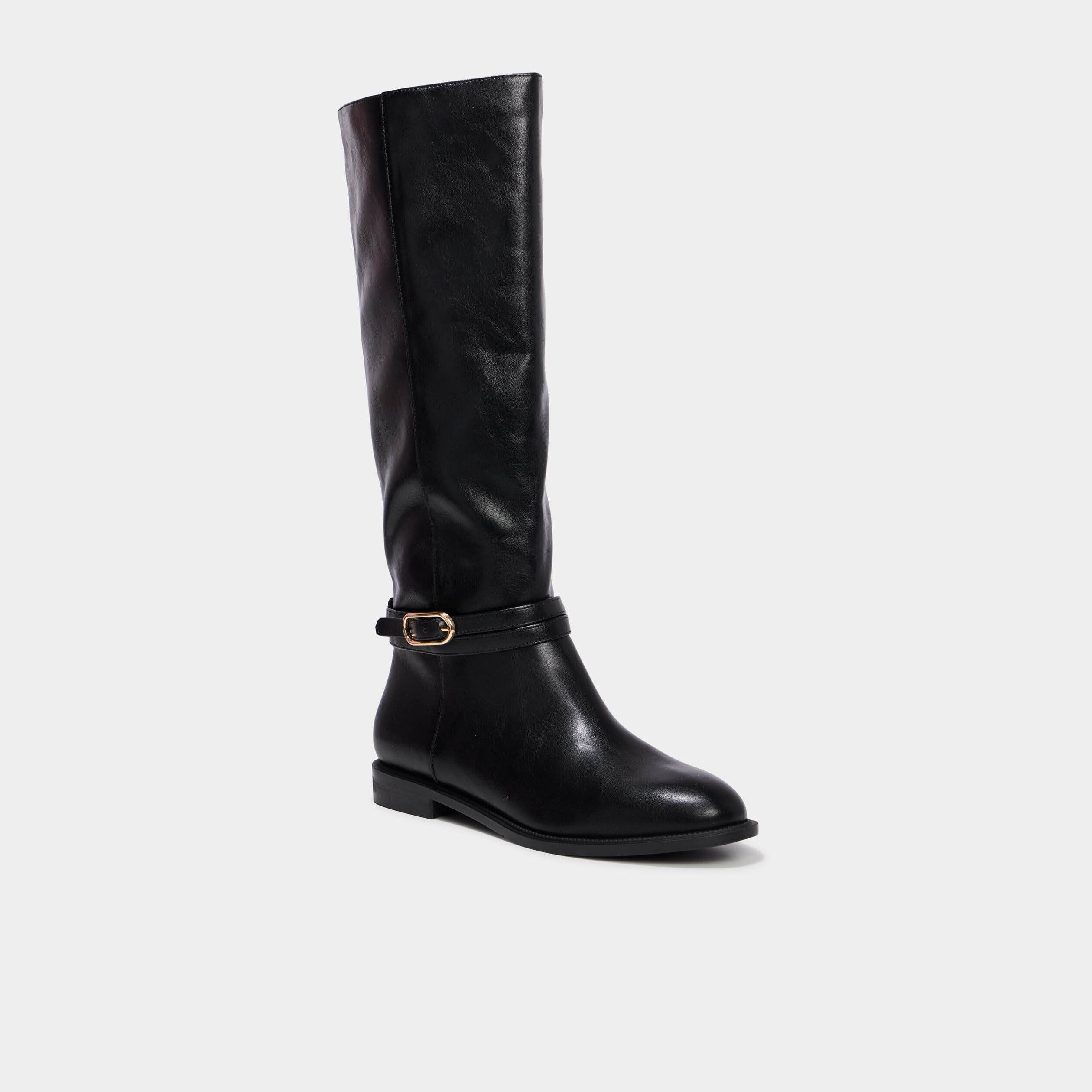 Bottes hautes plates &agrave; boucle noir femme