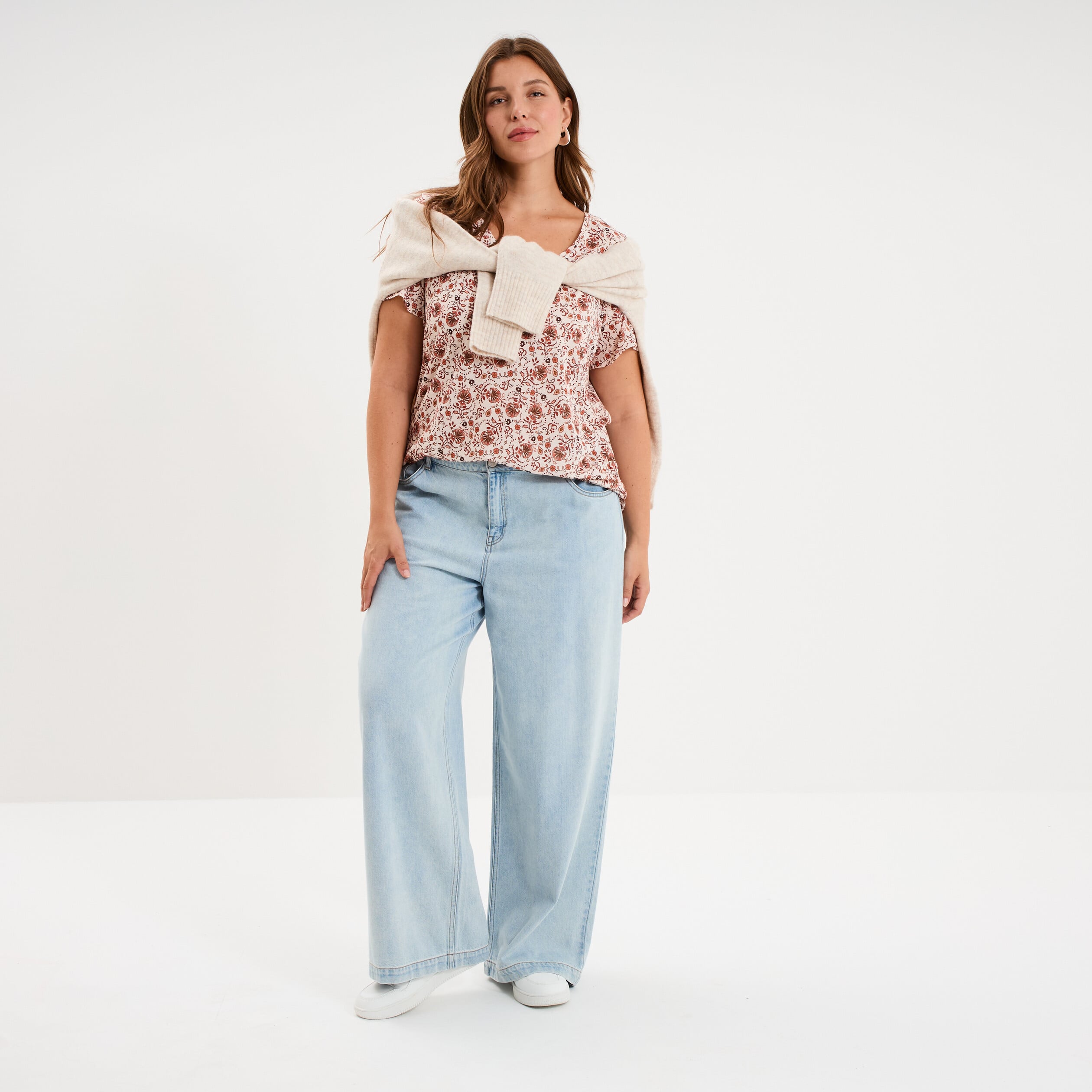 T-shirt manches courtes ecru femme grande taille