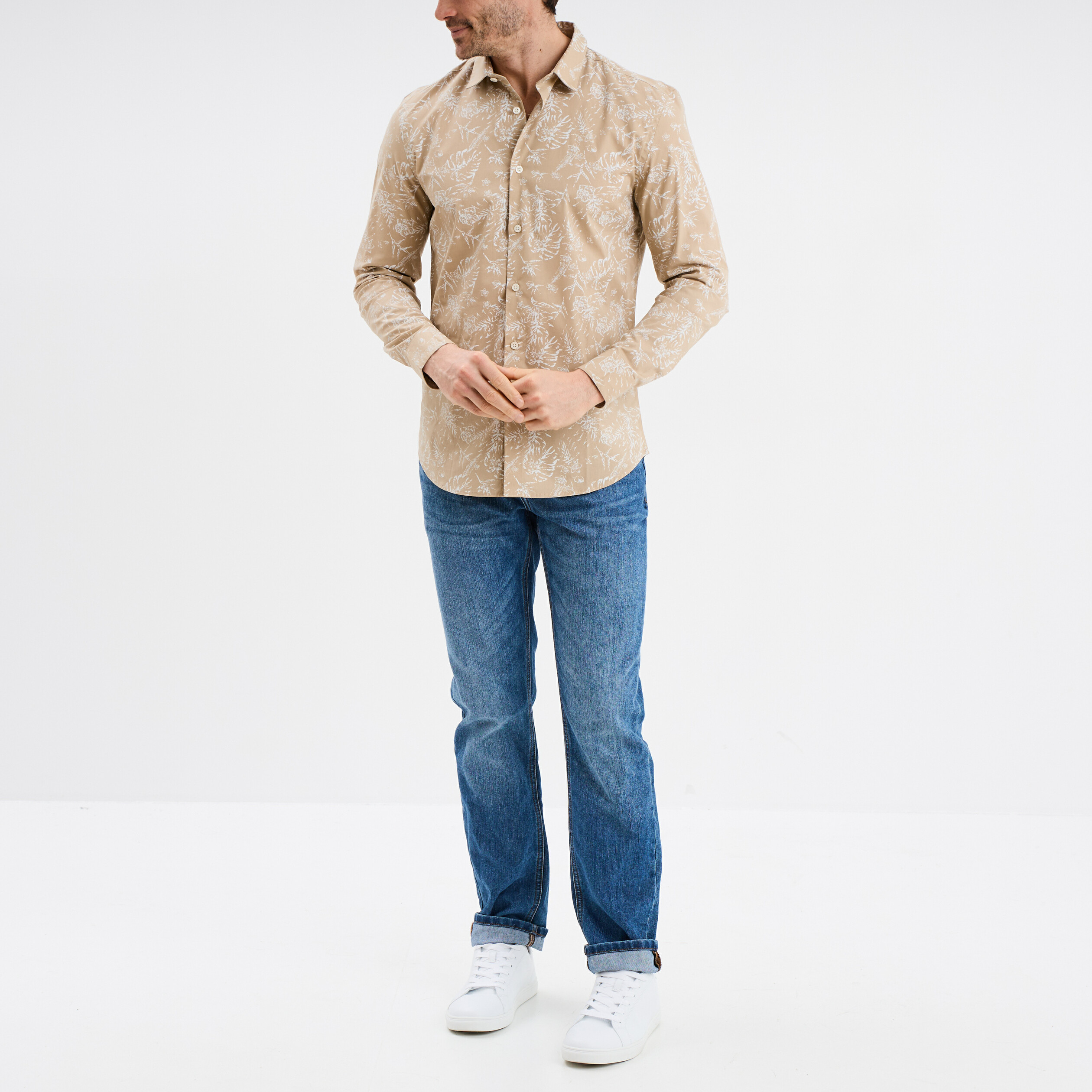 chemise ajustee col francais beige homme Chemise ajustée col français beige homme