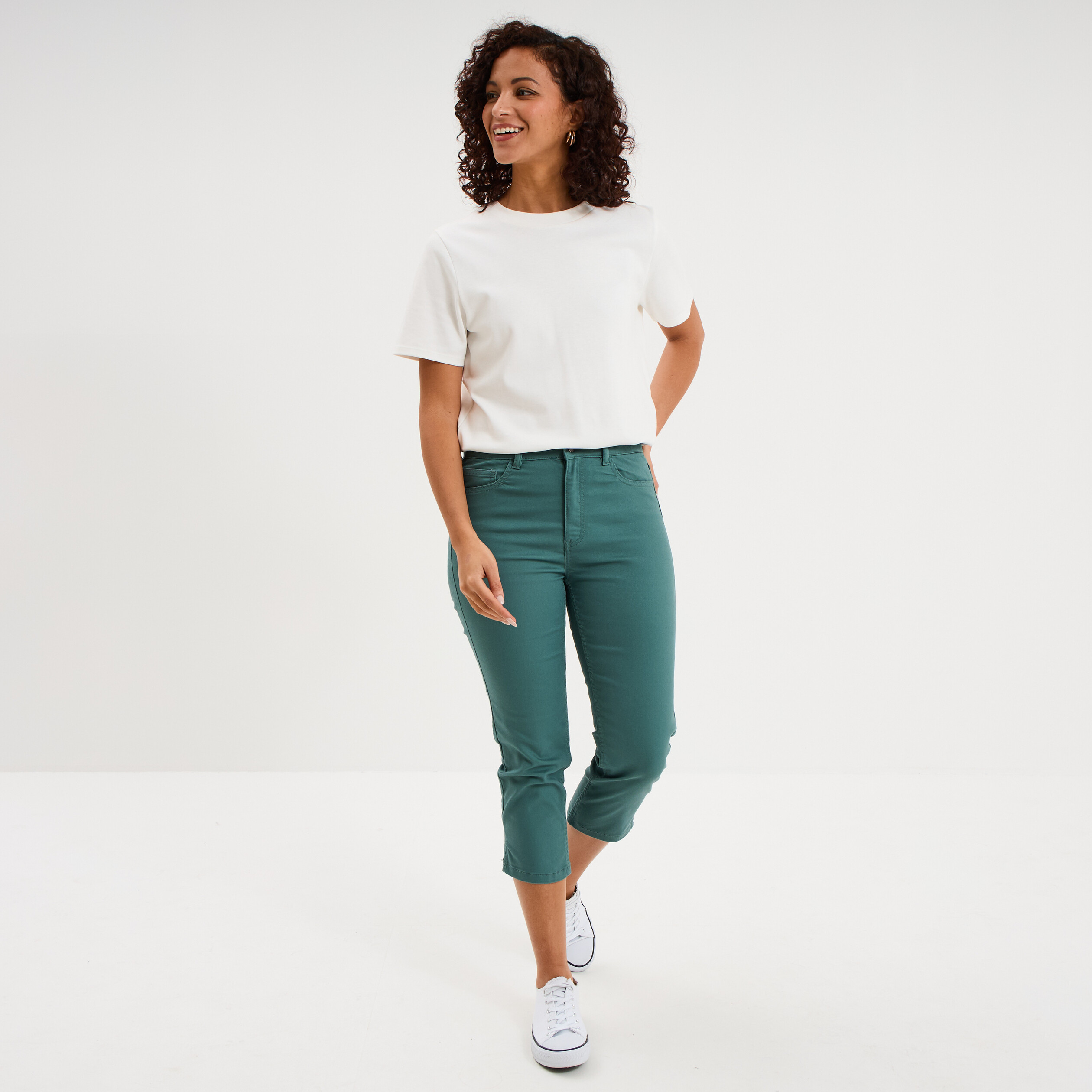 Pantalon capri slim twill 5 poches vert fonc&eacute; femme