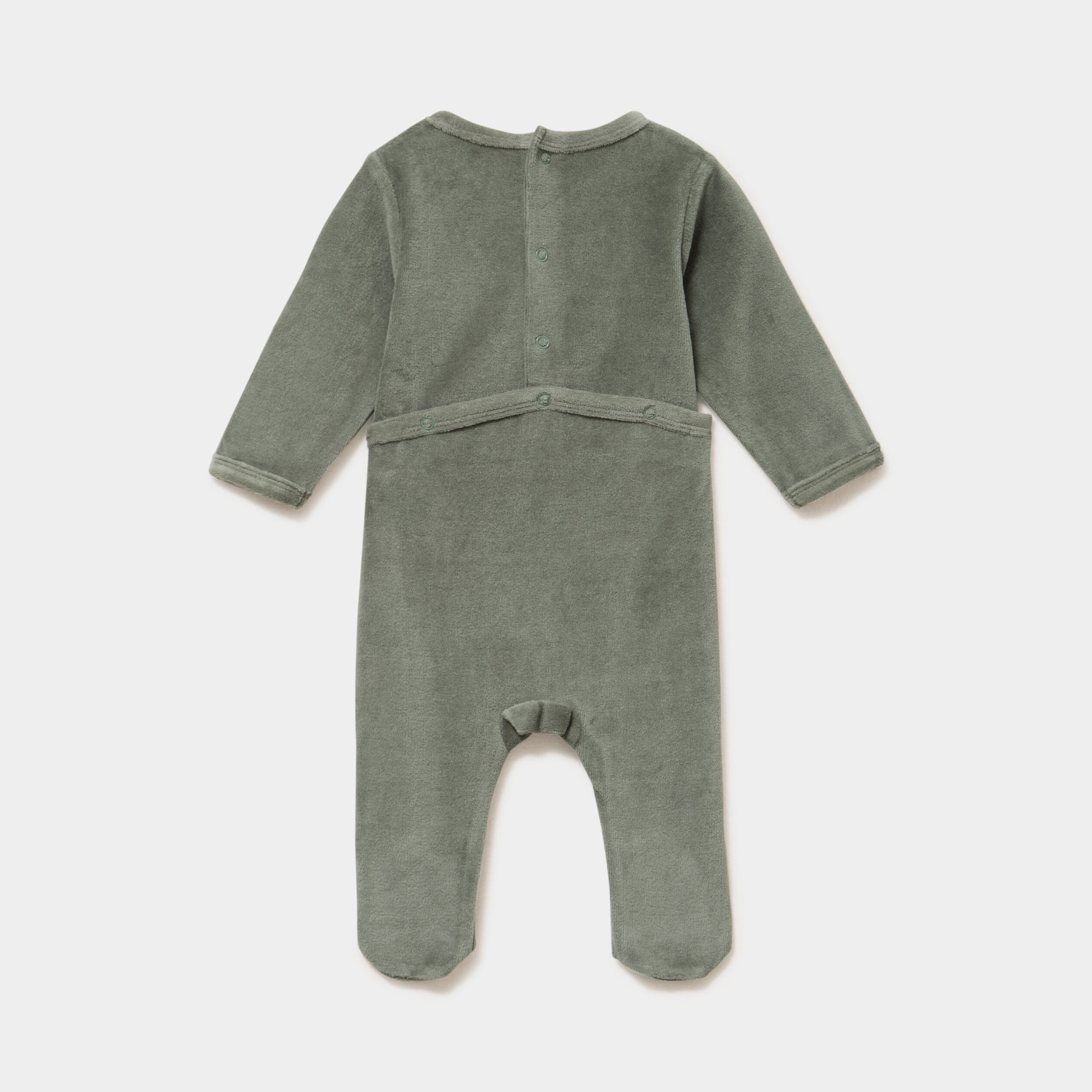 Dors-bien velours avec manches longues vert kaki b&eacute;b&eacute;