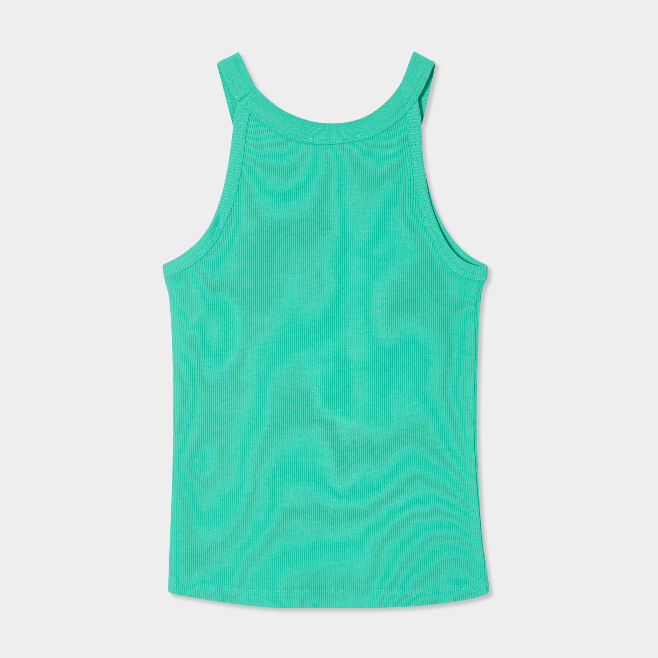 debardeur cotele col rond coton vert menthe fille Débardeur côtelé col rond coton vert menthe fille