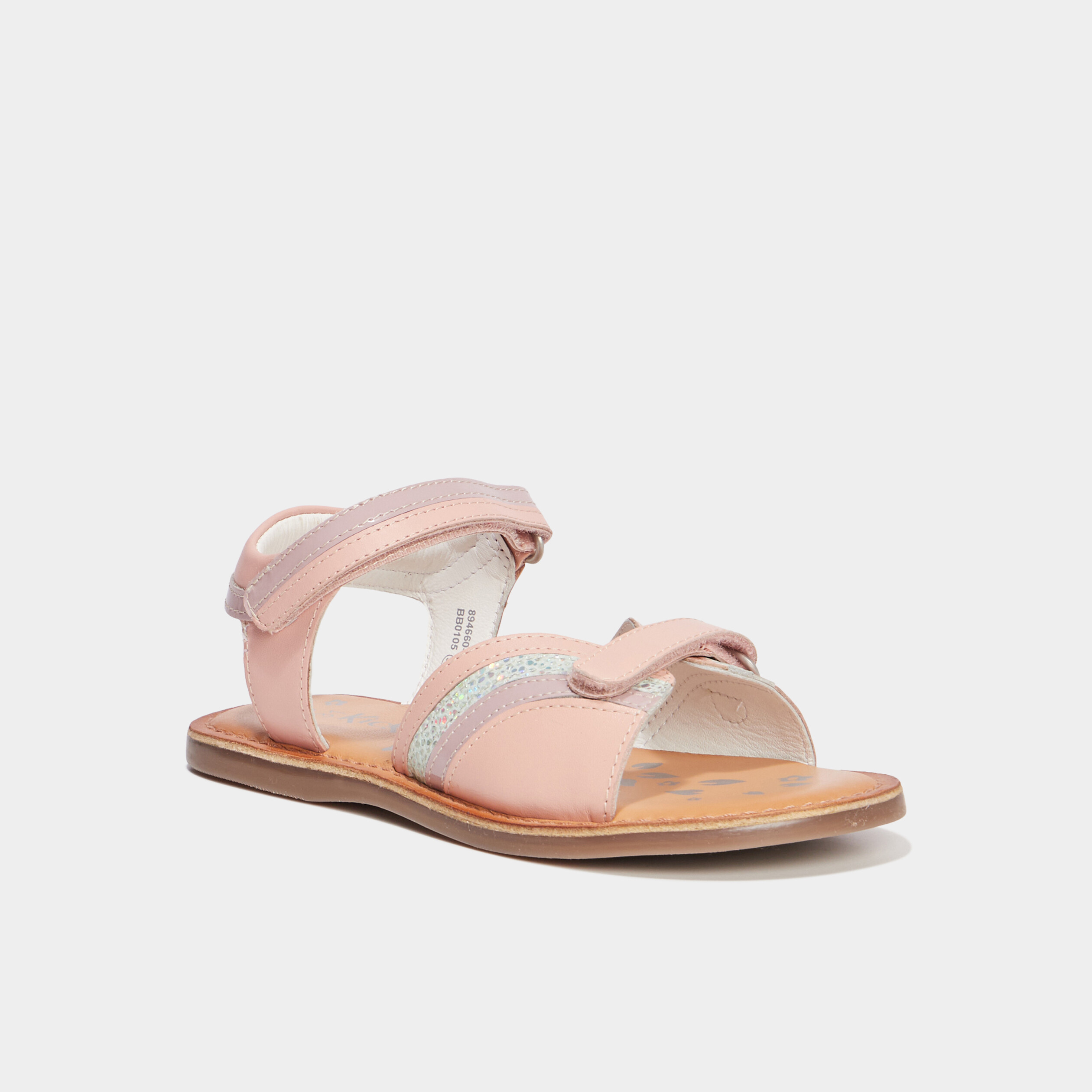 Sandales a scratchs en cuir Kickers rose fille