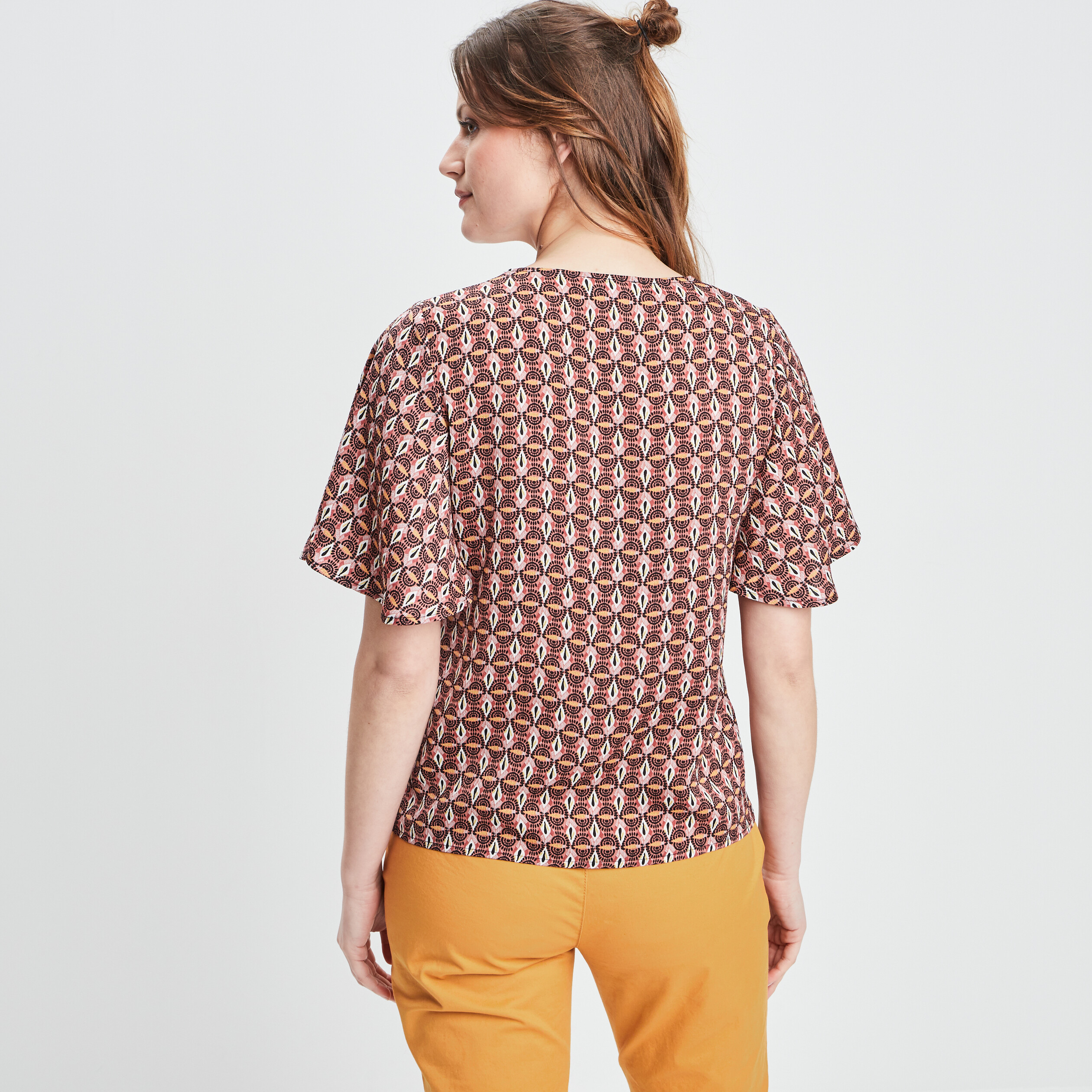 blouse manches courtes papillons vieux rose femme Blouse manches courtes papillons vieux rose femme