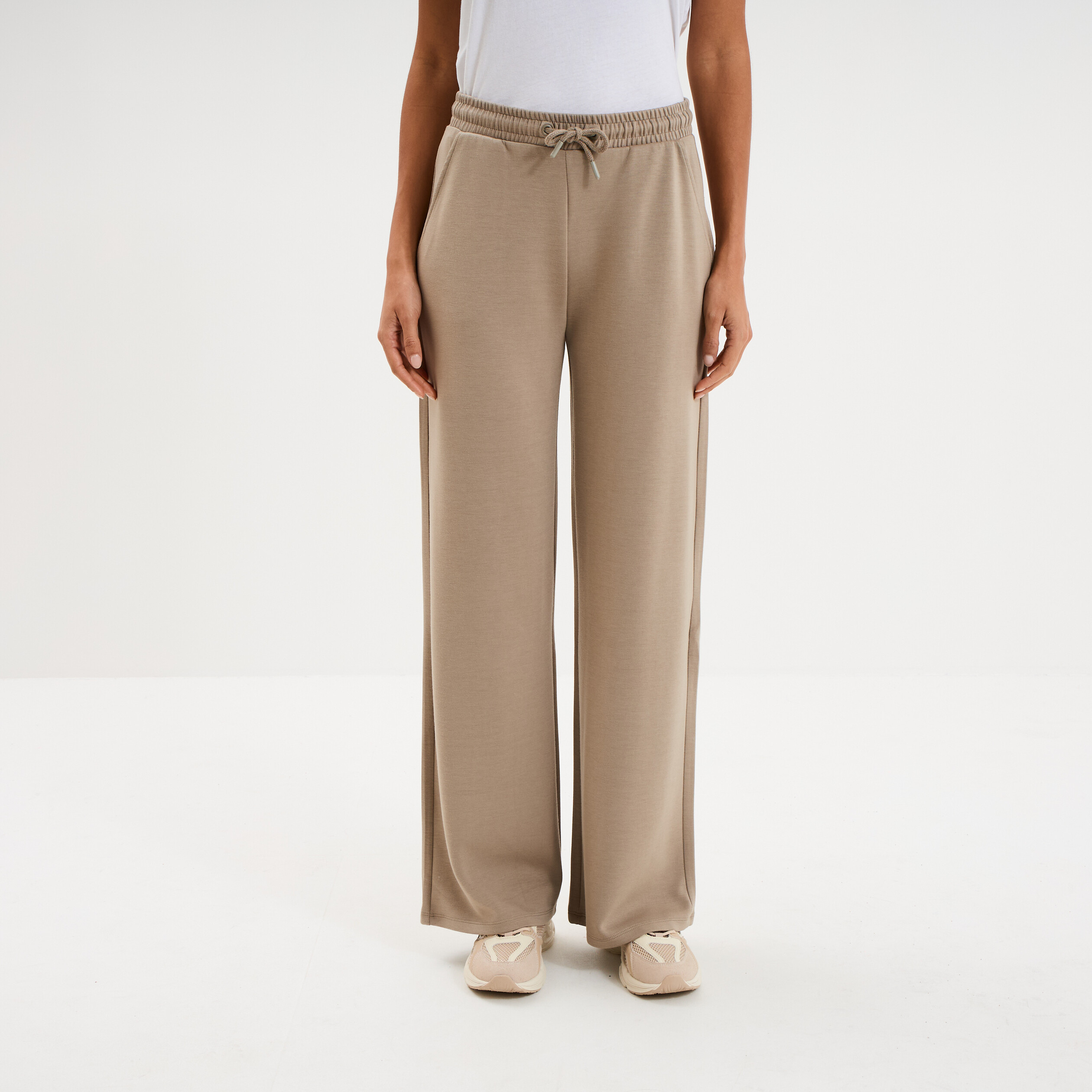 Pantalon de jogging large &eacute;lastiqu&eacute; taupe femme