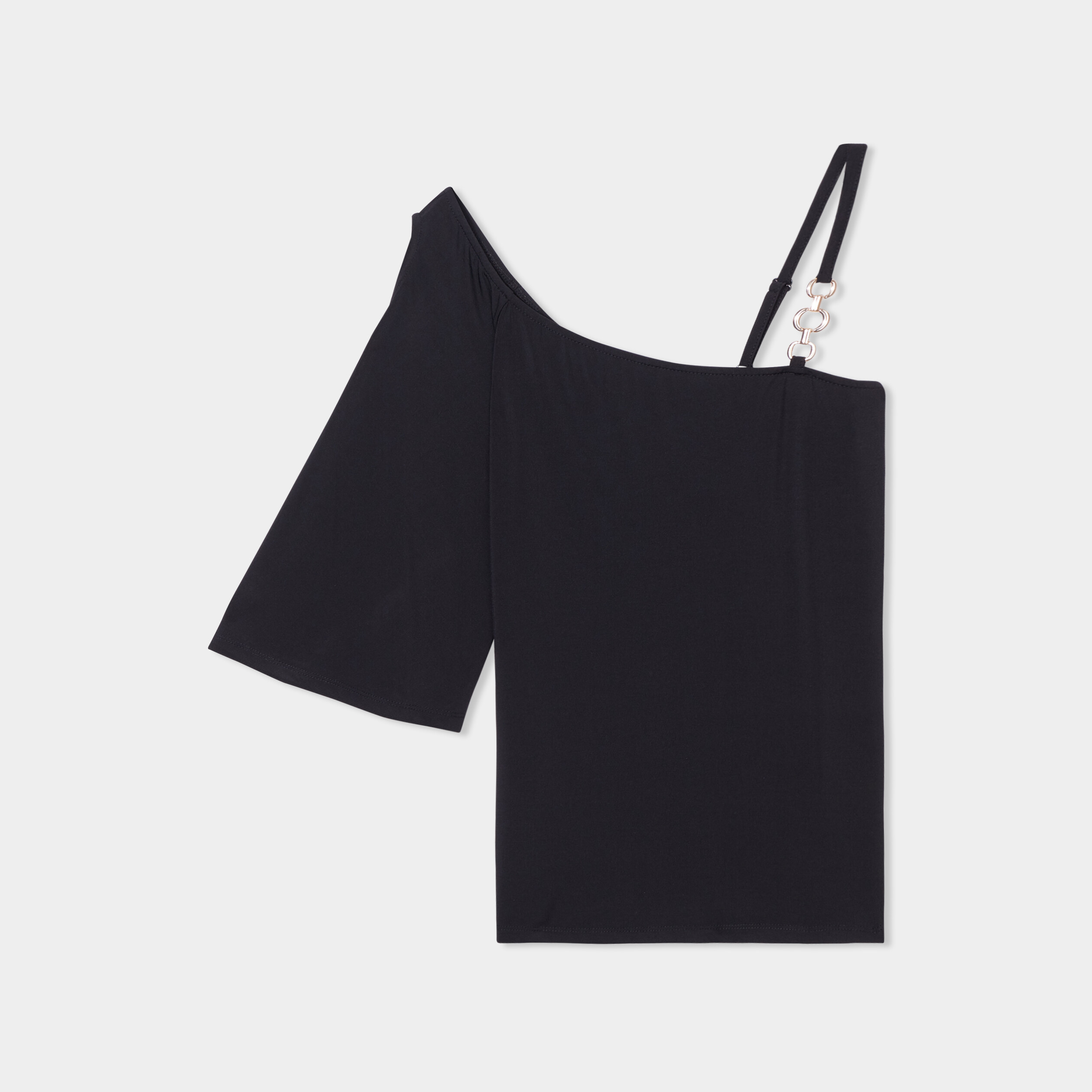 t shirt asymetrique avec detail bijou noir femme T-shirt asymétrique avec détail bijou noir femme