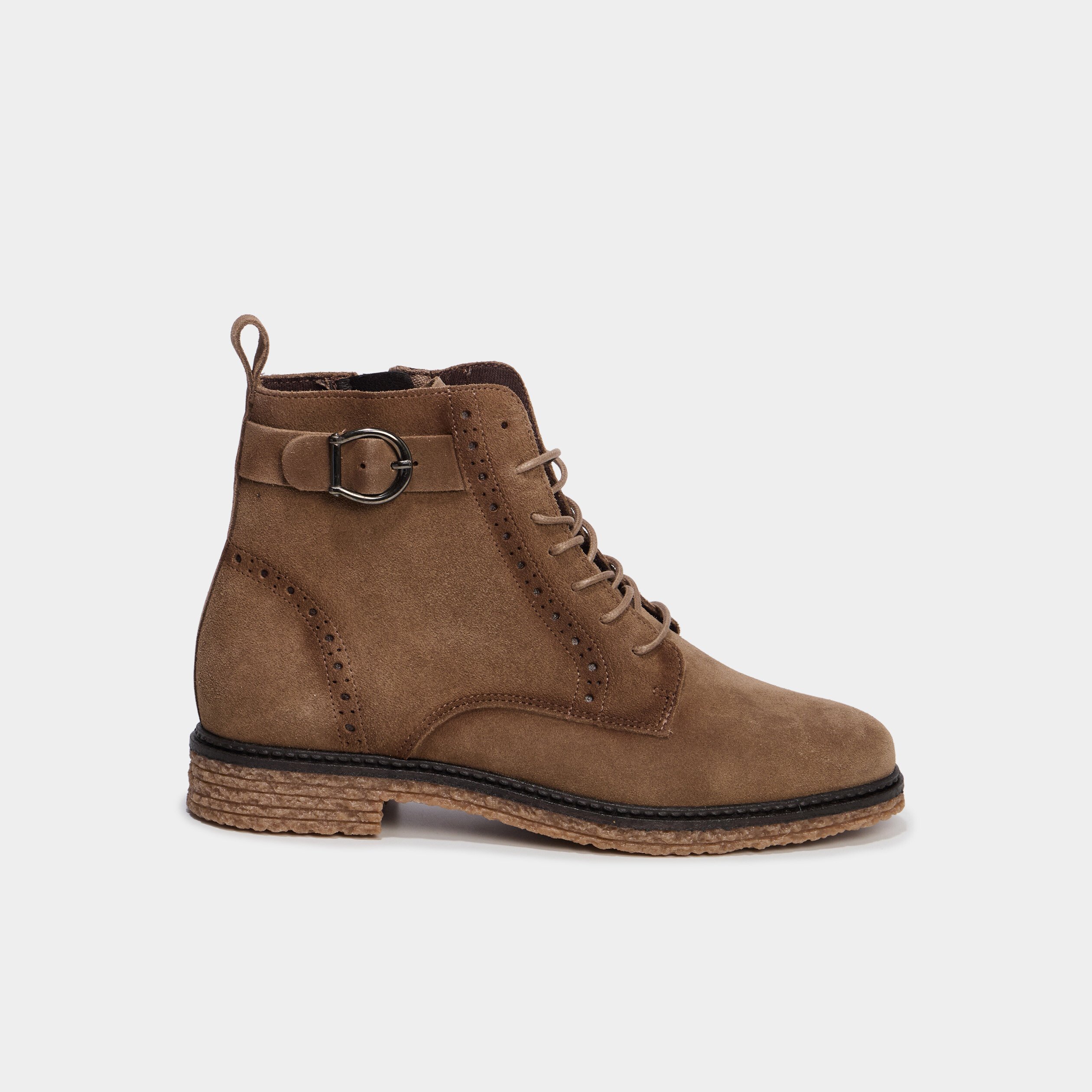 Boots zippées à lacets en cuir marron femme