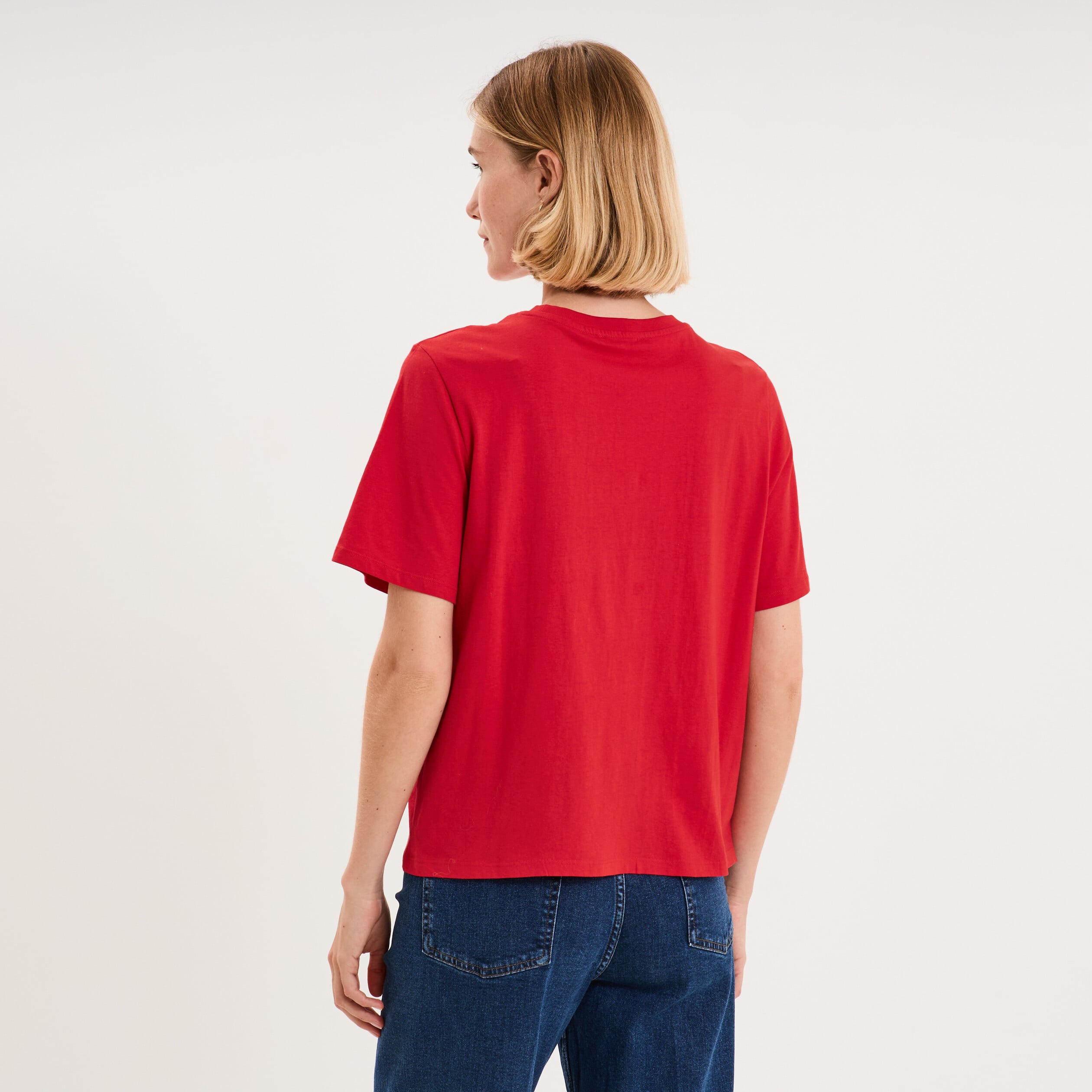 T-shirt col rond manches courtes print rouge femme