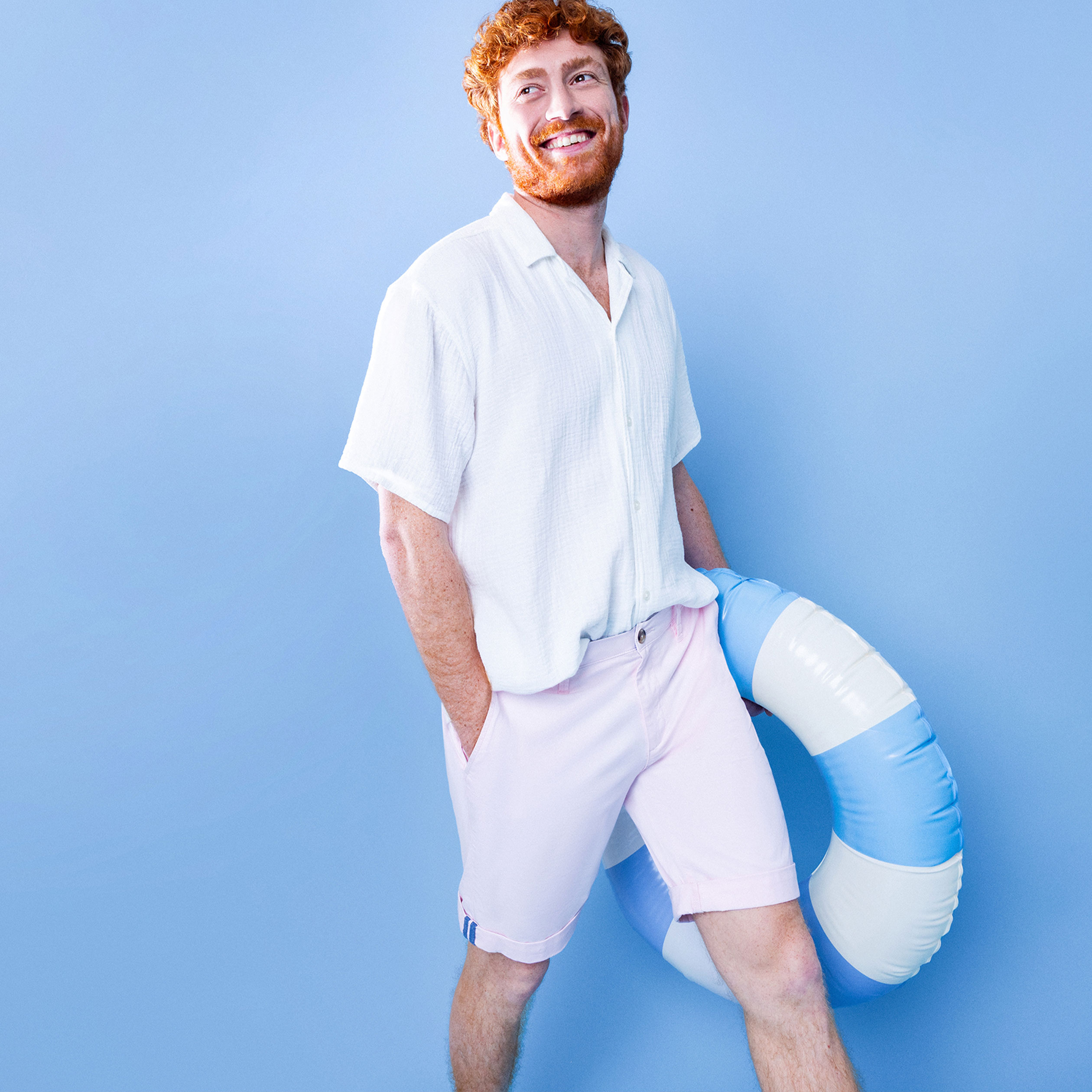 Bermuda short chino straight stretch rose homme