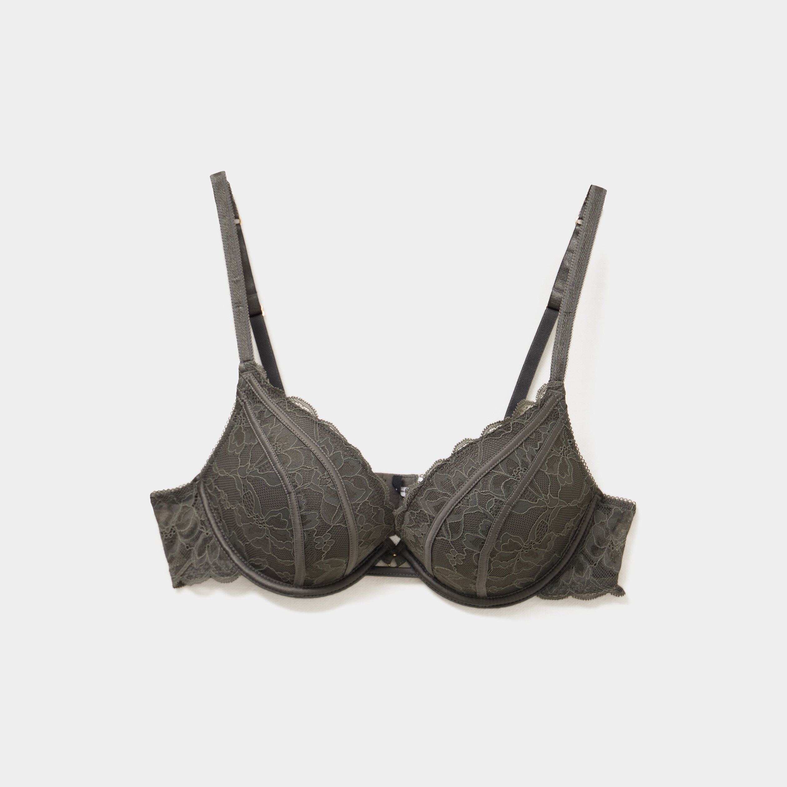 Soutien-gorge ampliforme paddé dentelle vert kaki femme