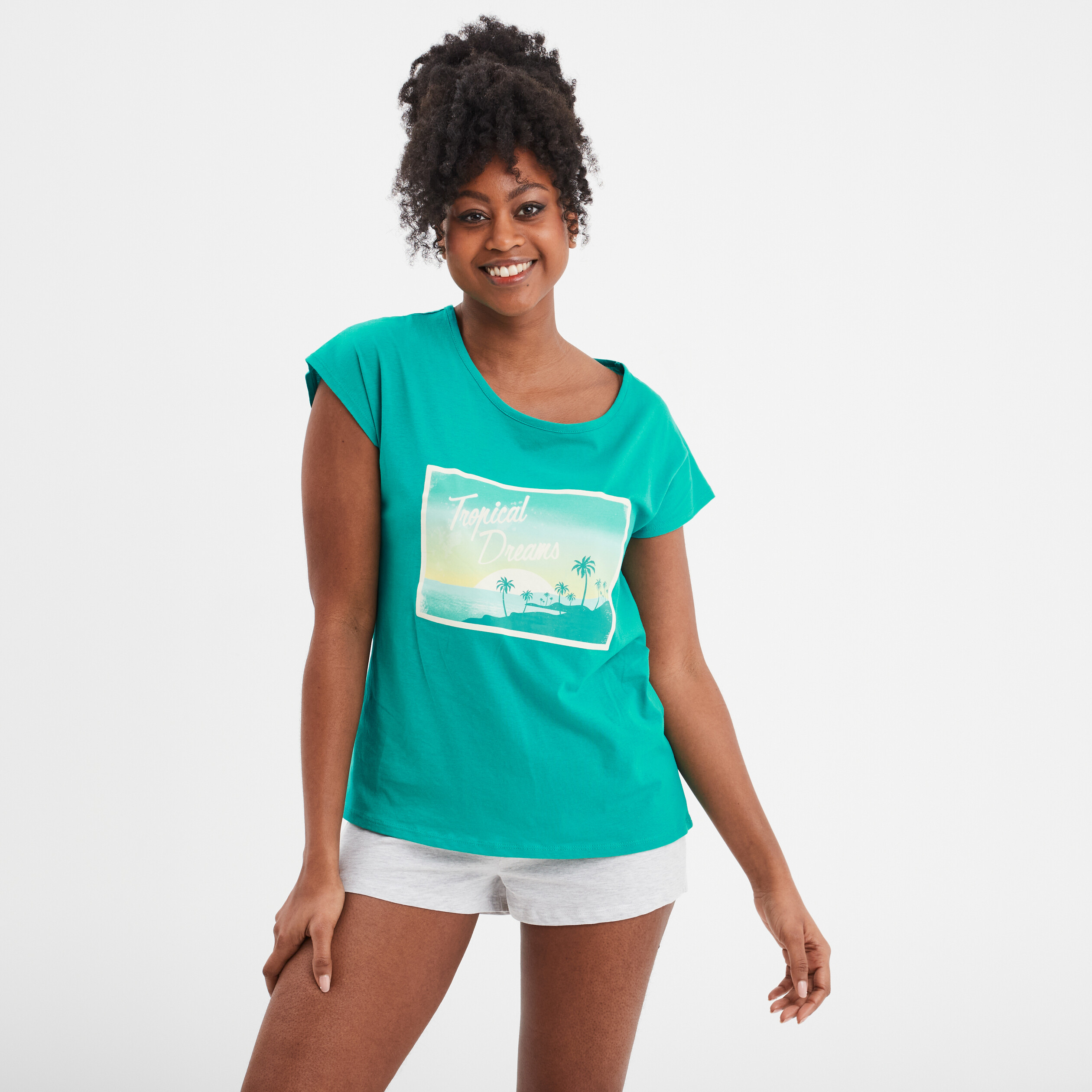 ensemble pyjama short et t shirt coton vert fonce femme Ensemble pyjama short et t-shirt coton vert foncé femme
