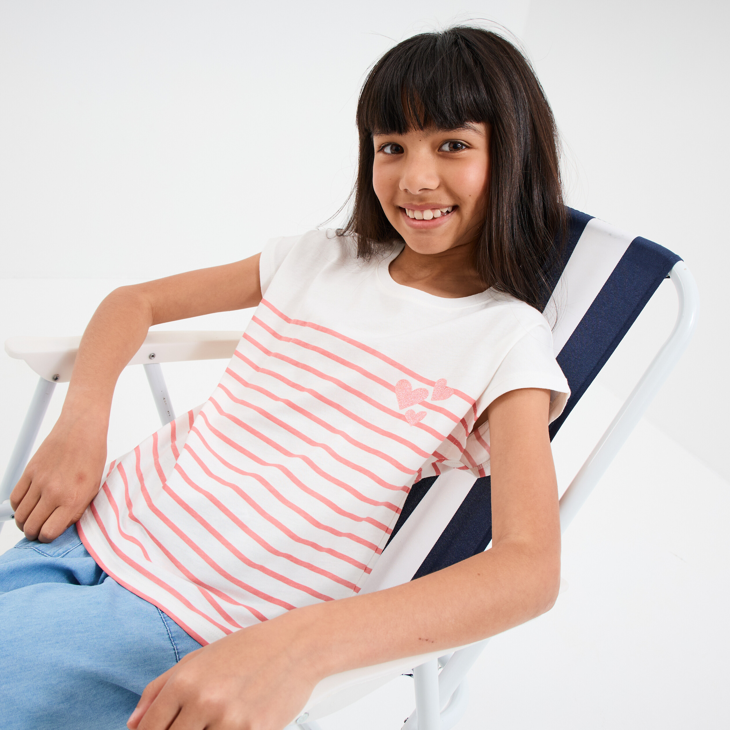 T-shirt manches courtes col rond coton ecru fille