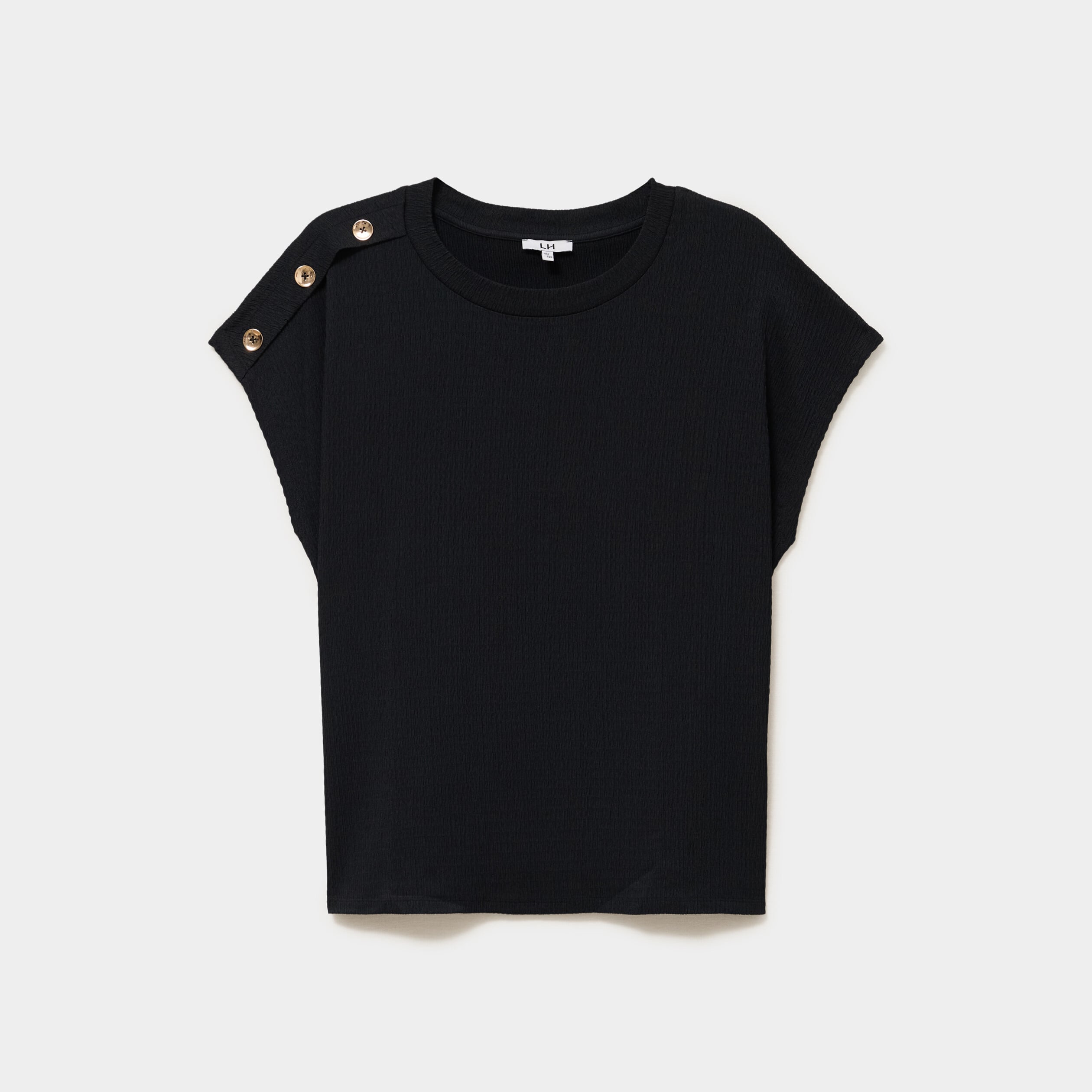 T-shirt manches courtes gaze de coton noir femme grande taille