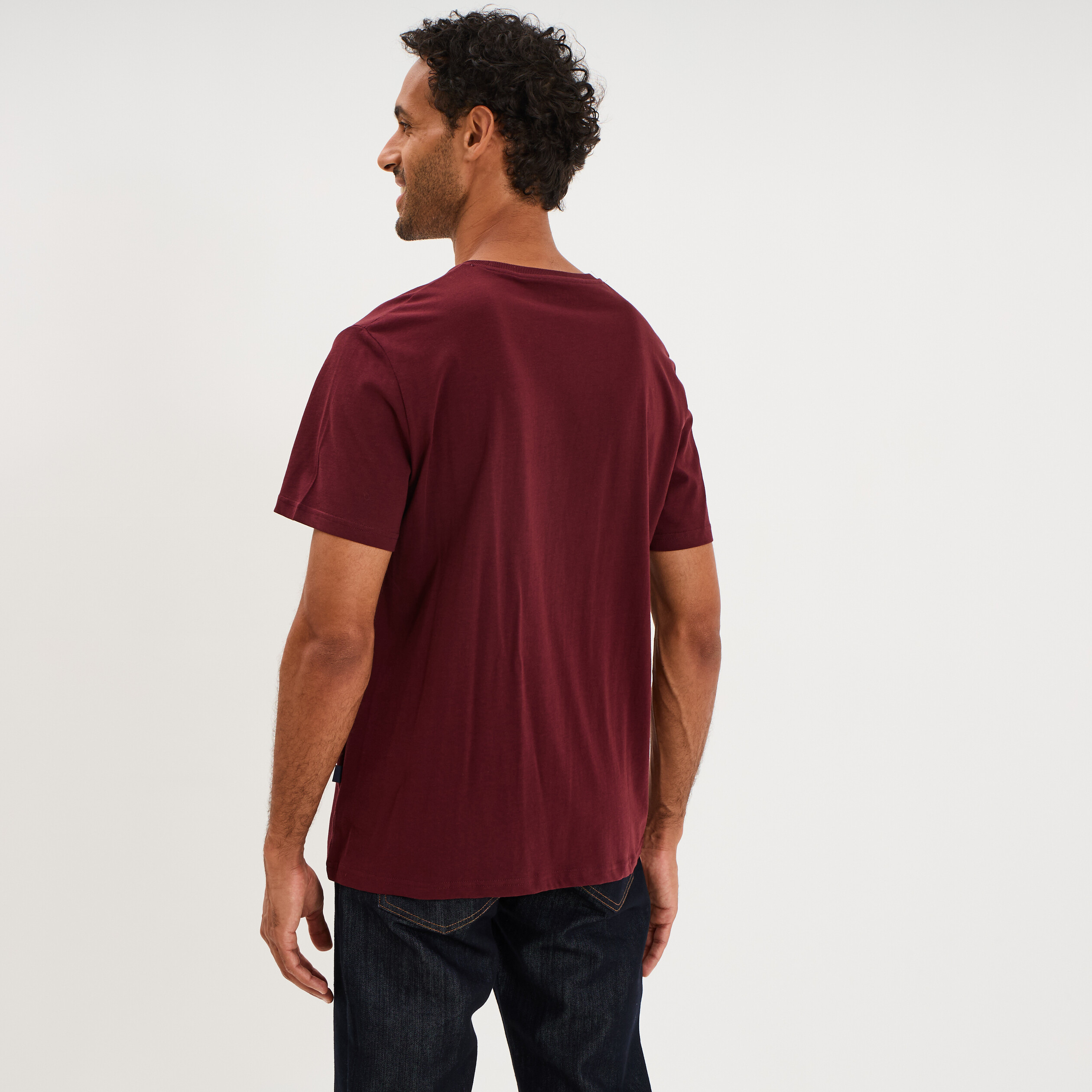 T-shirt manches courtes coton col rond violet fonc&eacute; homme