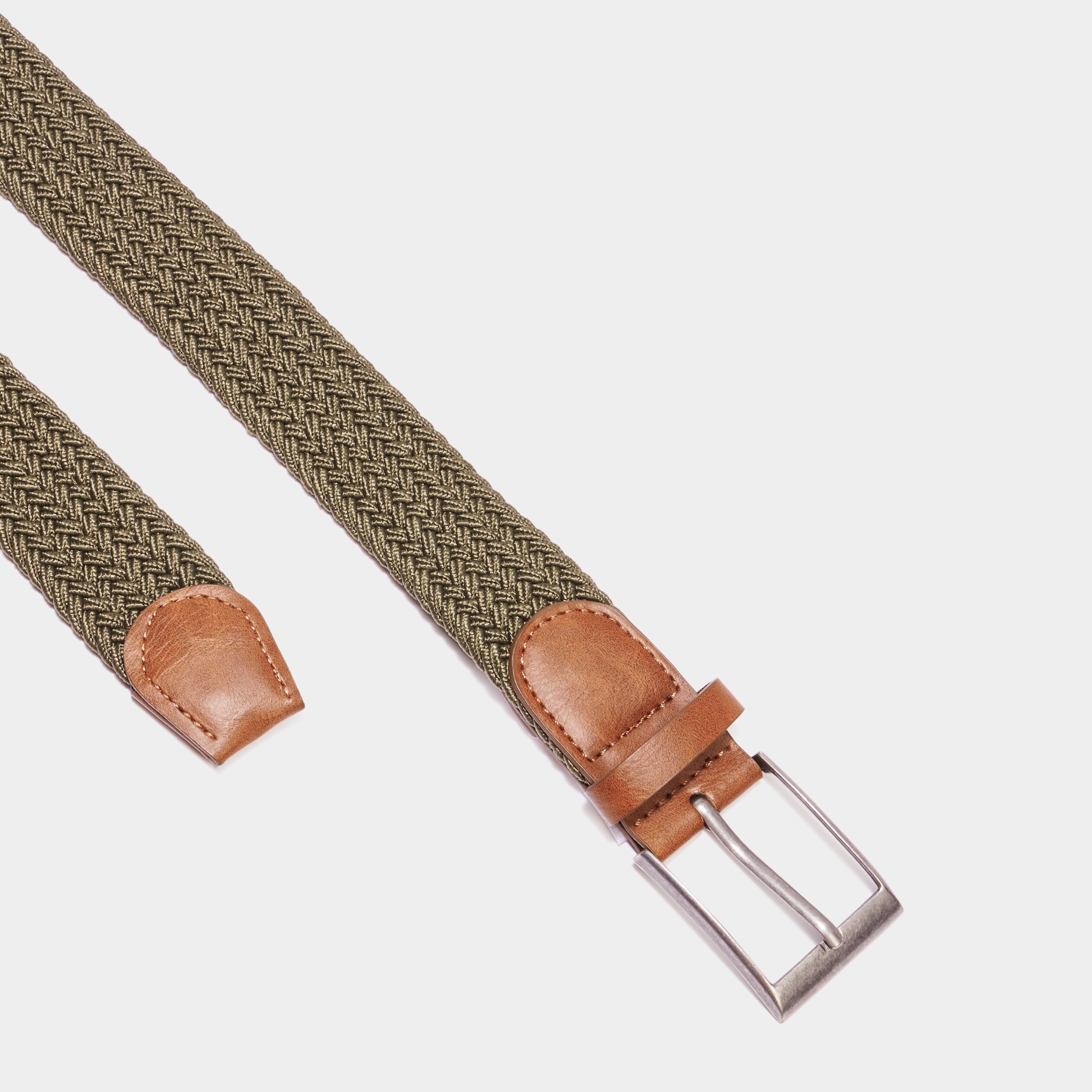 Ceinture tress&eacute;e vert kaki homme