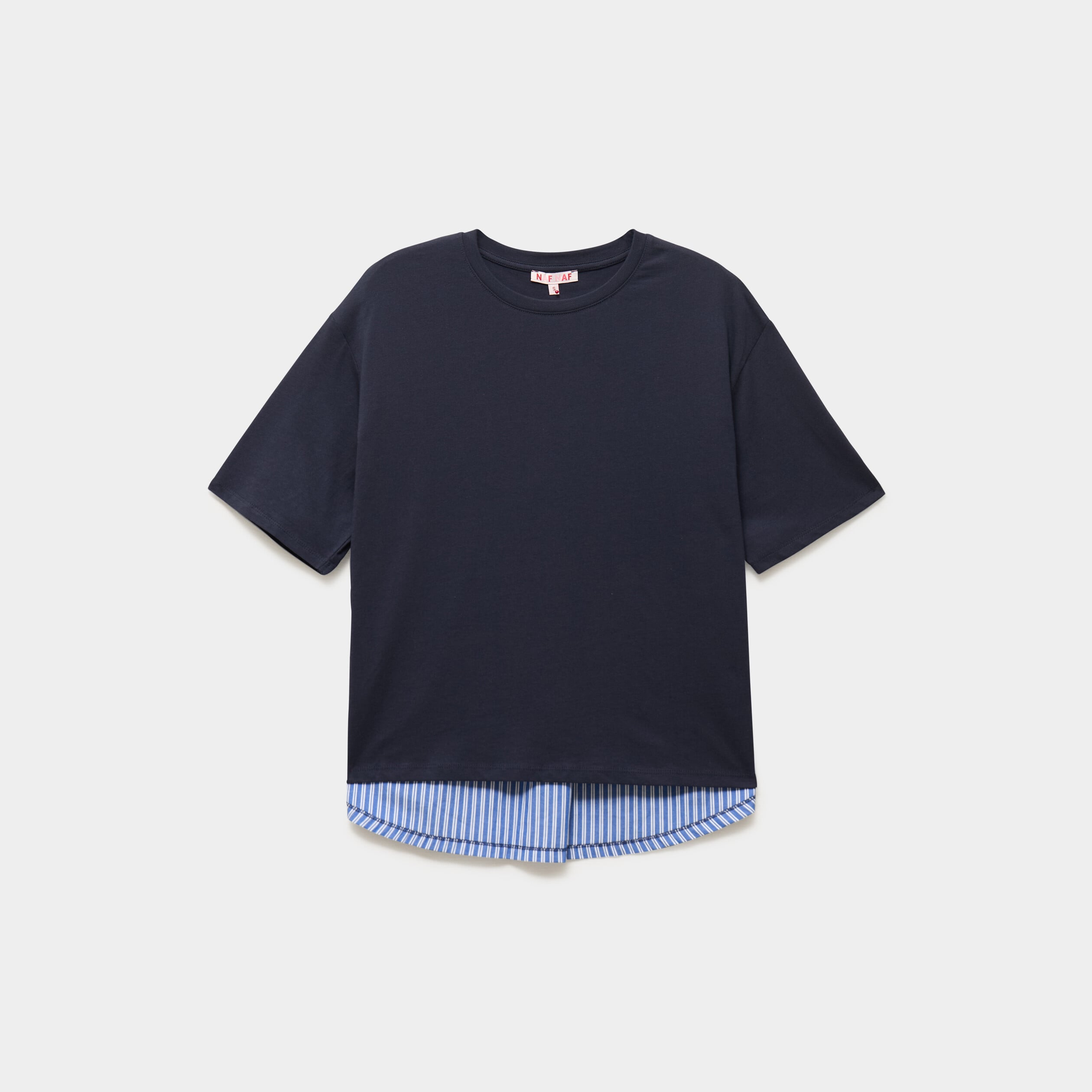 T-shirt bi-mati&egrave;re manches courtes bleu fonc&eacute; femme