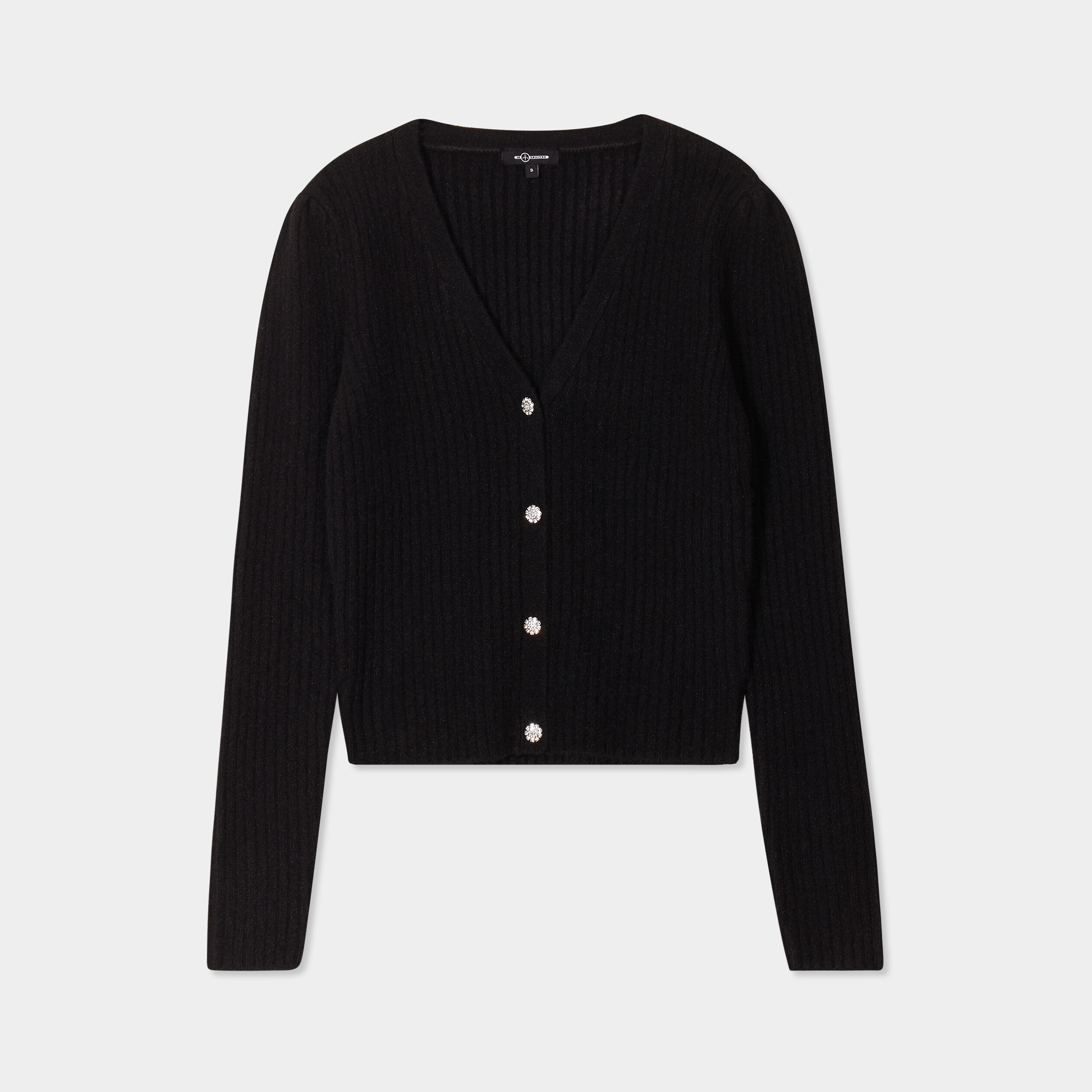 Gilet côtelé col en V boutons bijoux noir femme