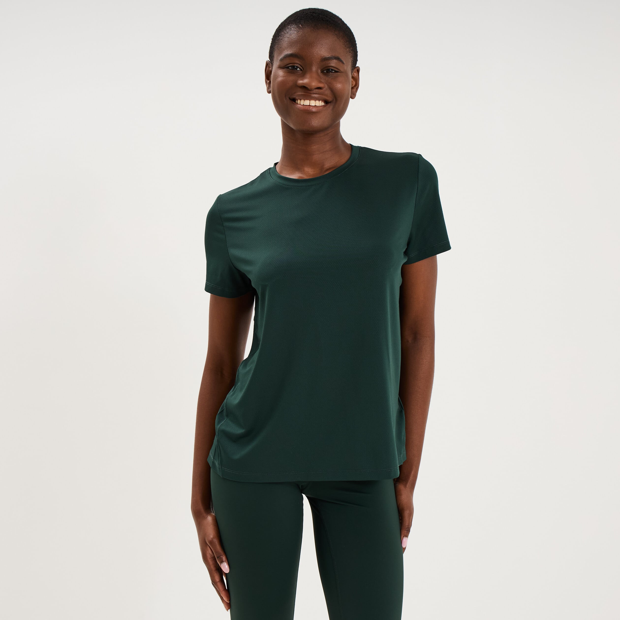 T-shirt de sport droit manches courtes vert fonc&eacute; femme