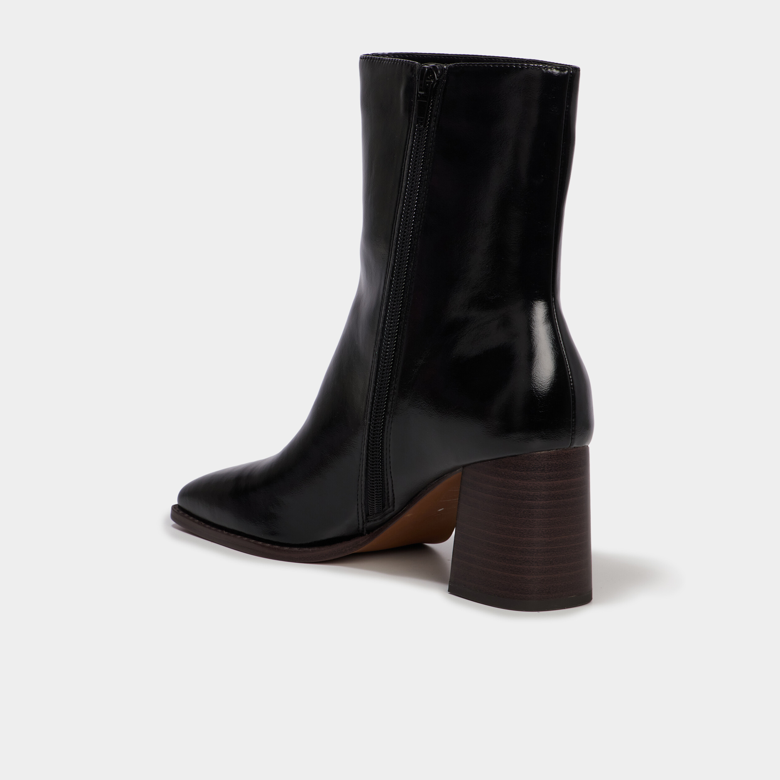 Bottines &agrave; talon bloc bout carr&eacute; noir femme