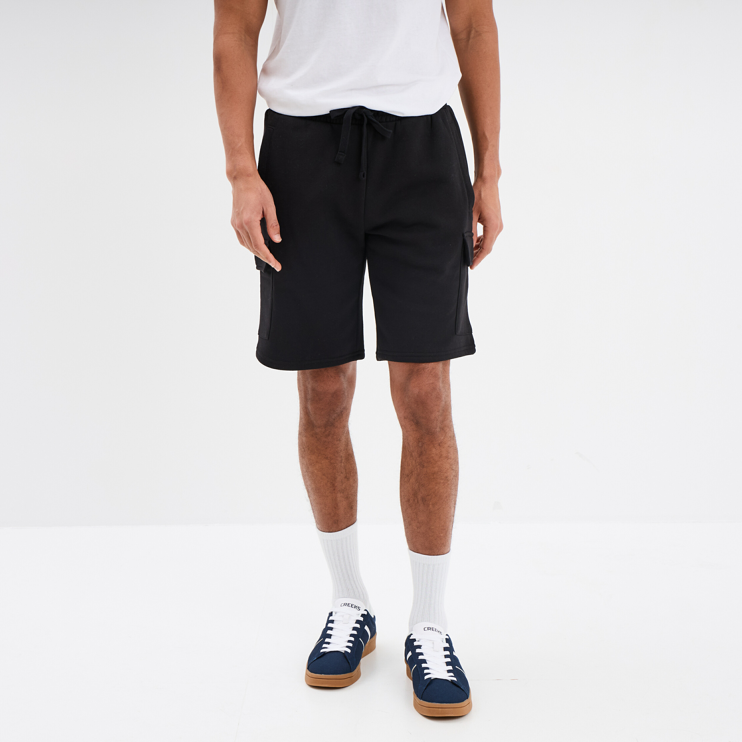 Bermuda cargo molleton taille &eacute;lastiqu&eacute;e noir homme