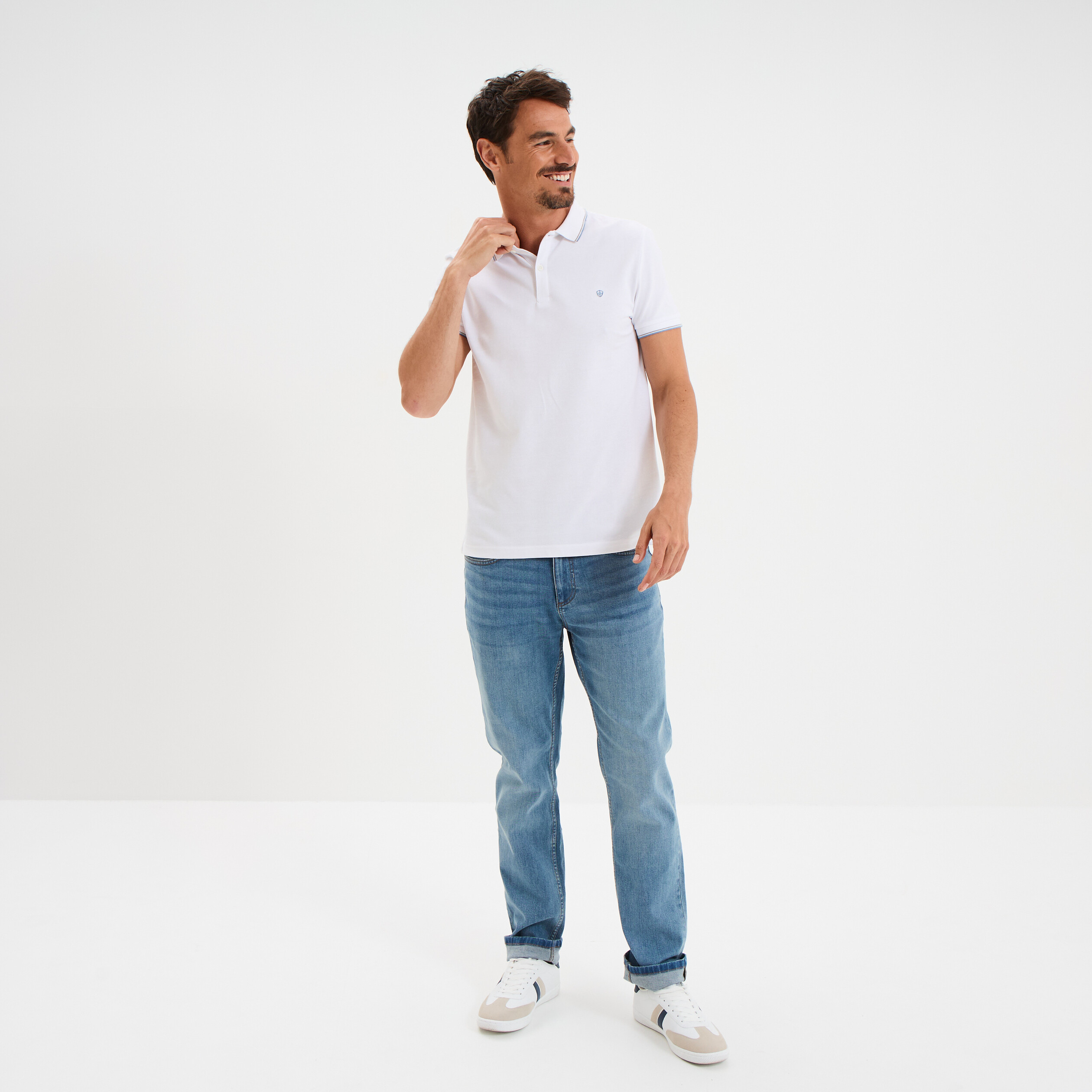 Polo piqu&eacute; coton manches courtes blanc homme