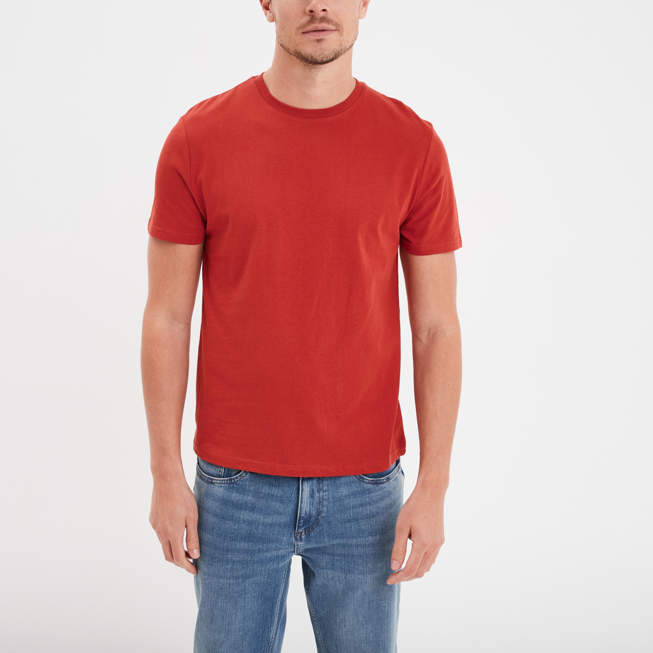 T-shirt droit en coton manches courtes rouge homme