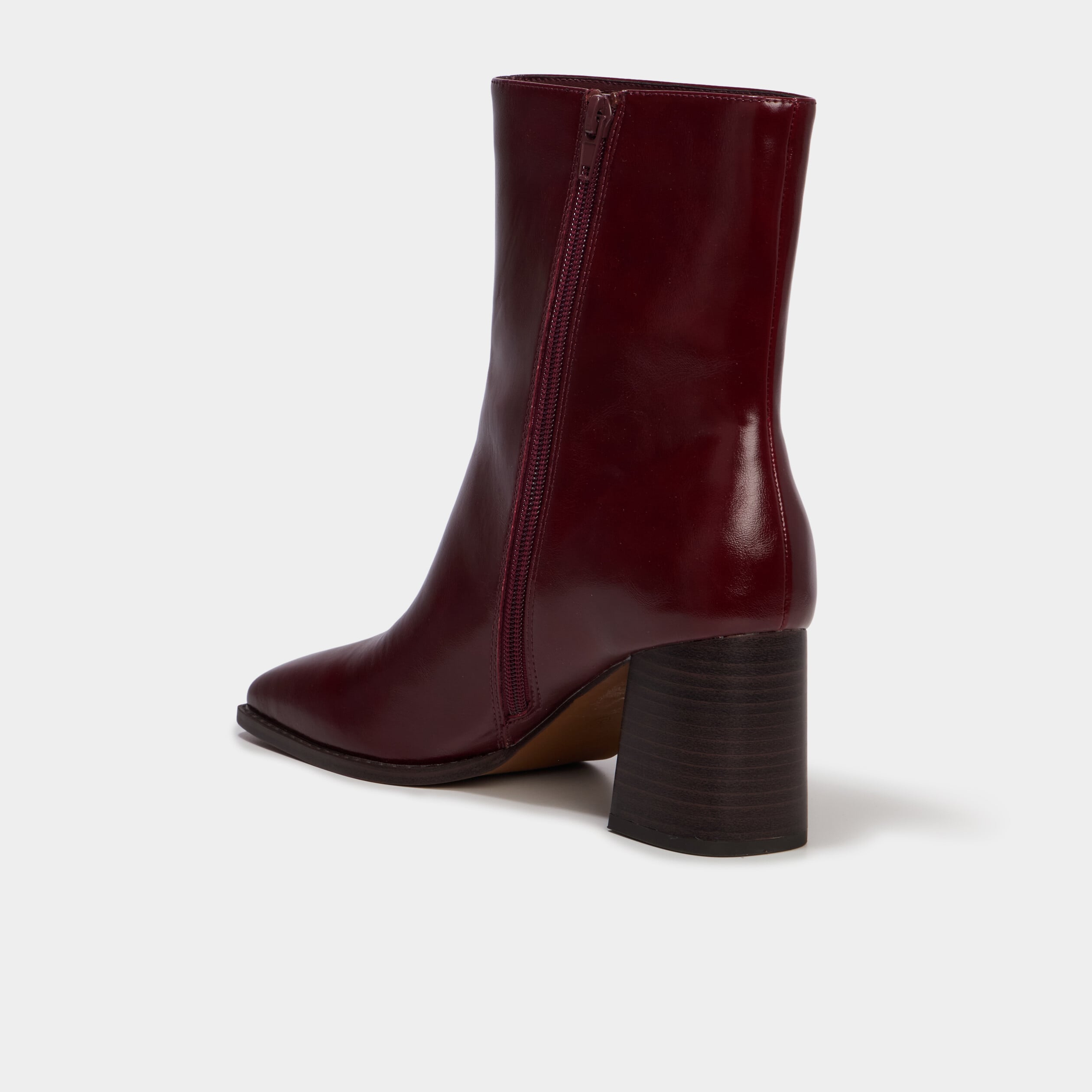 Bottines &agrave; talon bloc bout carr&eacute; bordeaux femme