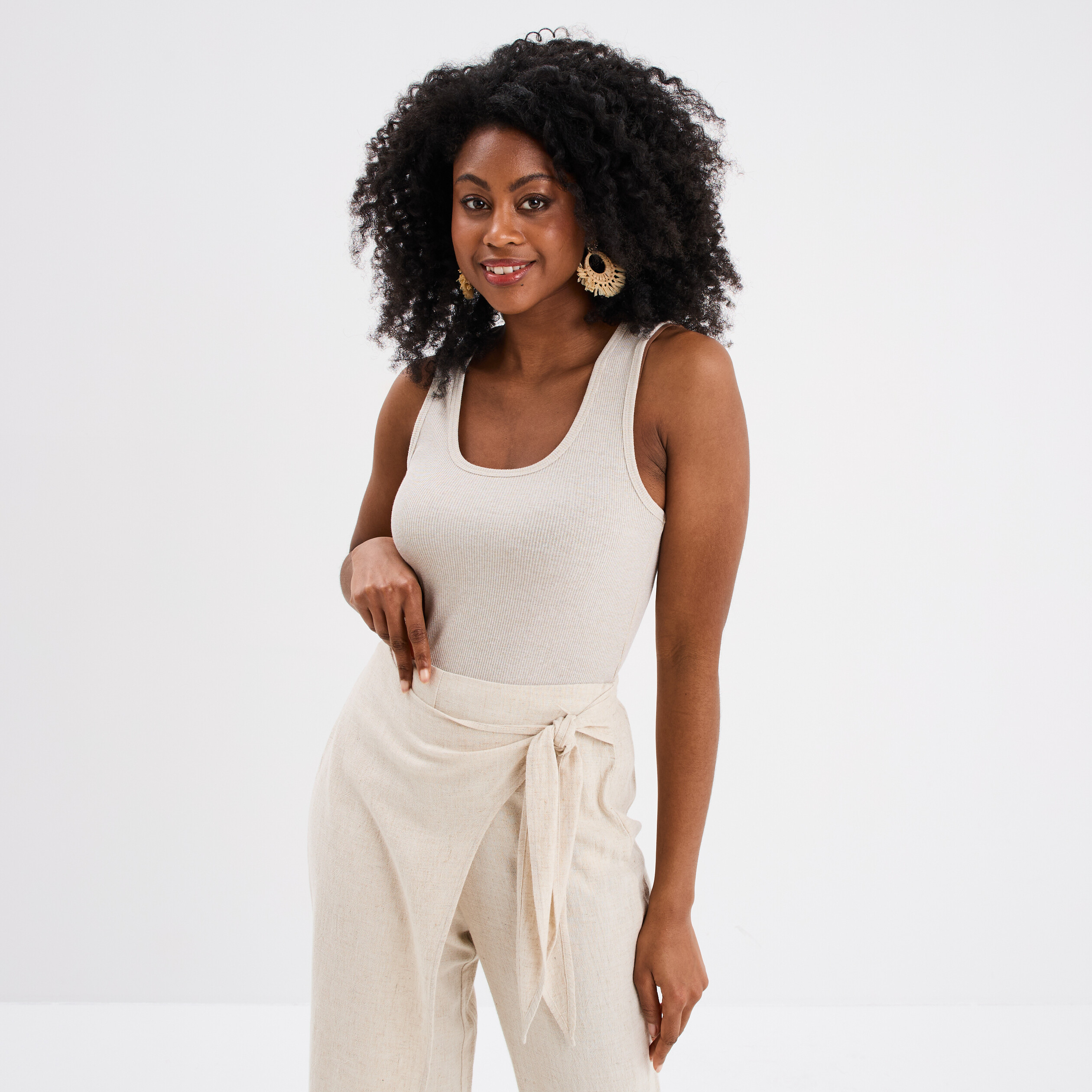 debardeur cotele sans manches blanc femme Débardeur côtelé sans manches blanc femme