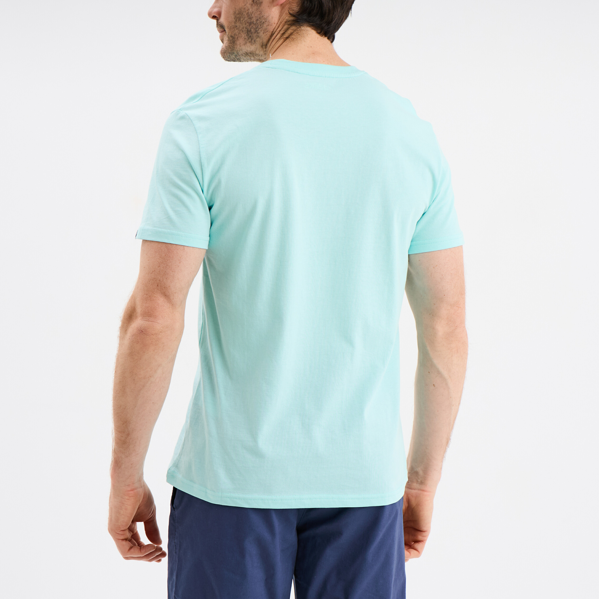 t shirt col rond manches courtes coton bleu turquoise homme T-shirt col rond manches courtes coton bleu turquoise homme