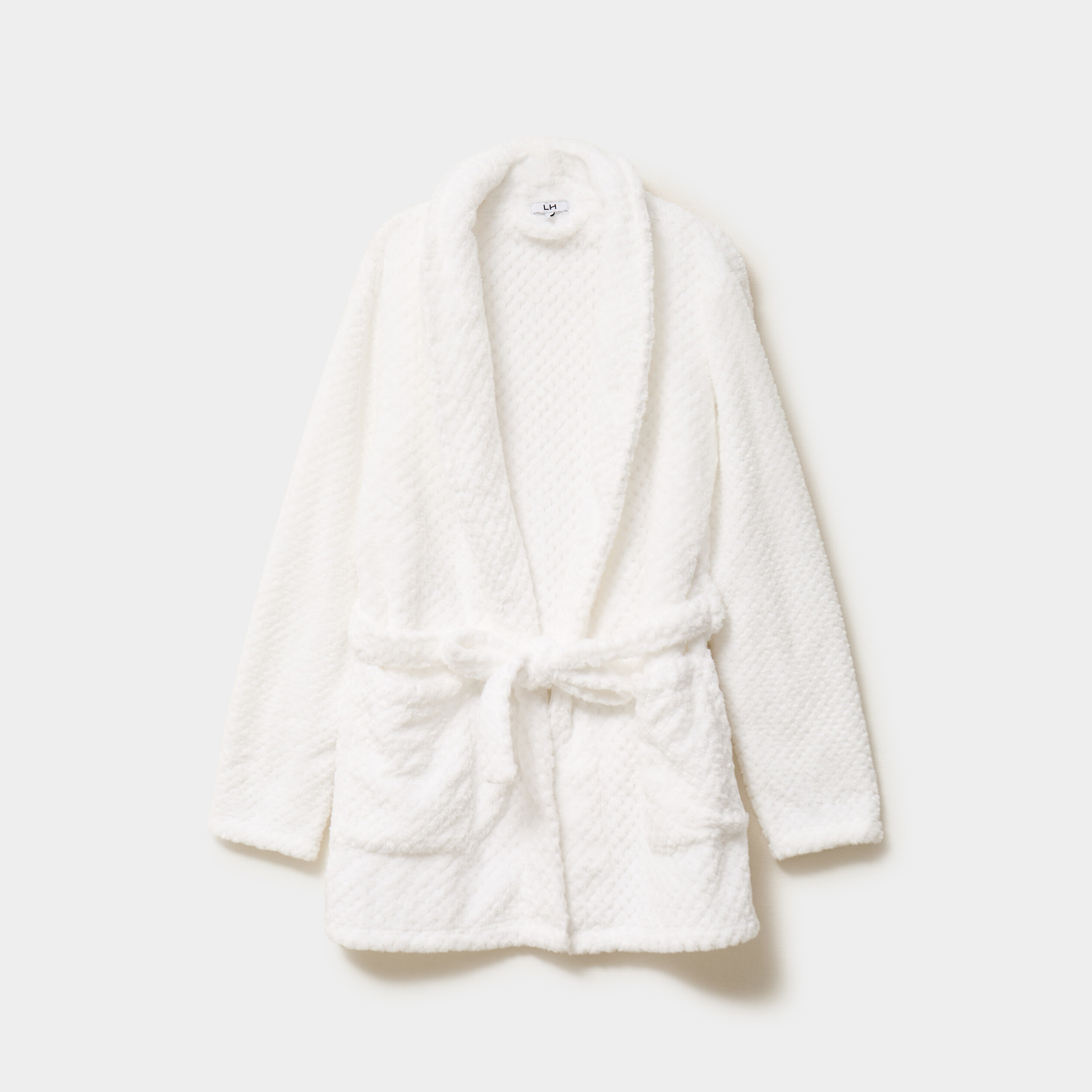 Peignoir mi-long effet polaire ceintur&eacute; blanc femme