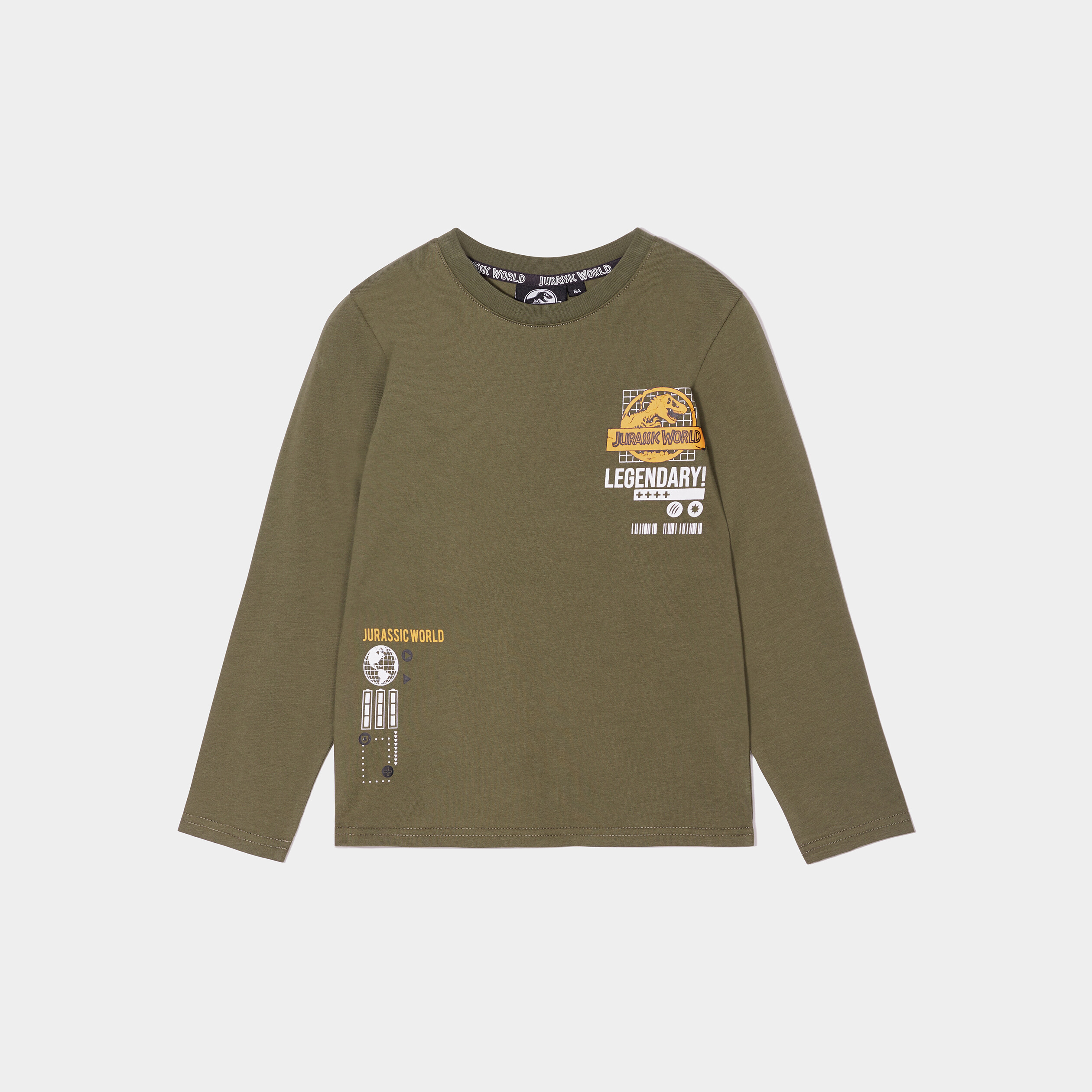 T-shirt manches longues Jurassic Park vert kaki gar&ccedil;on