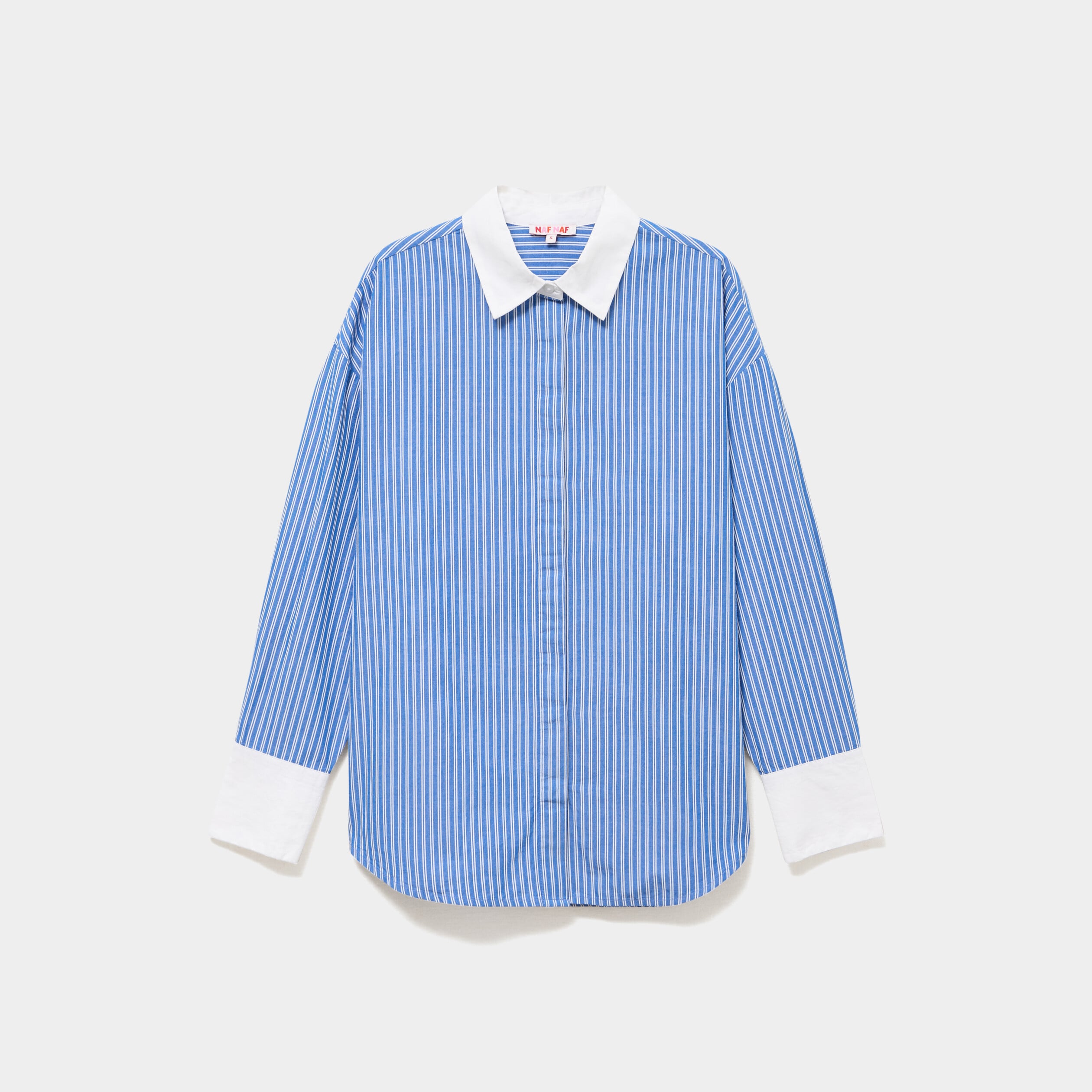Chemise oversize col contrast&eacute; bleu femme