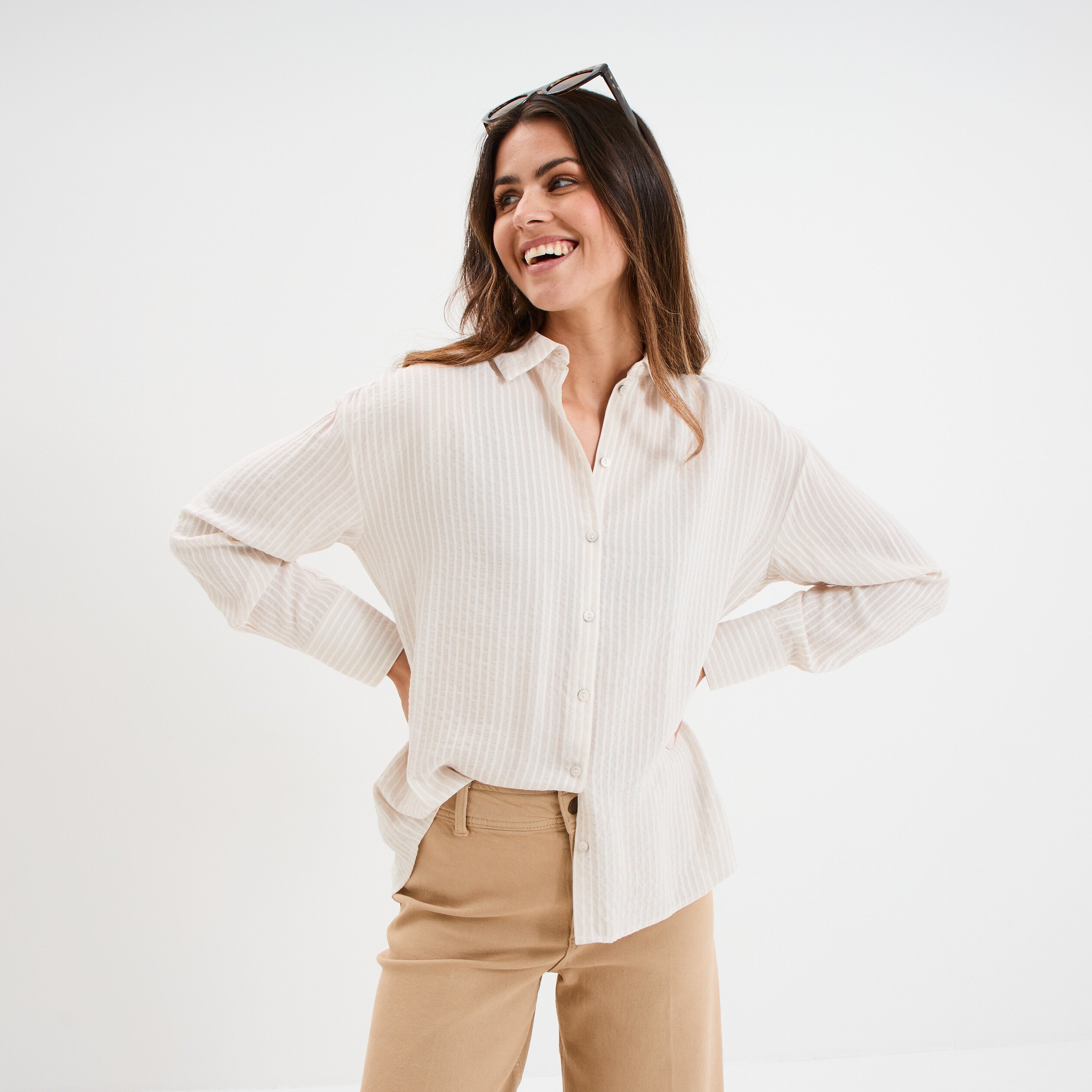 chemise manches longues beige femme Chemise manches longues beige femme