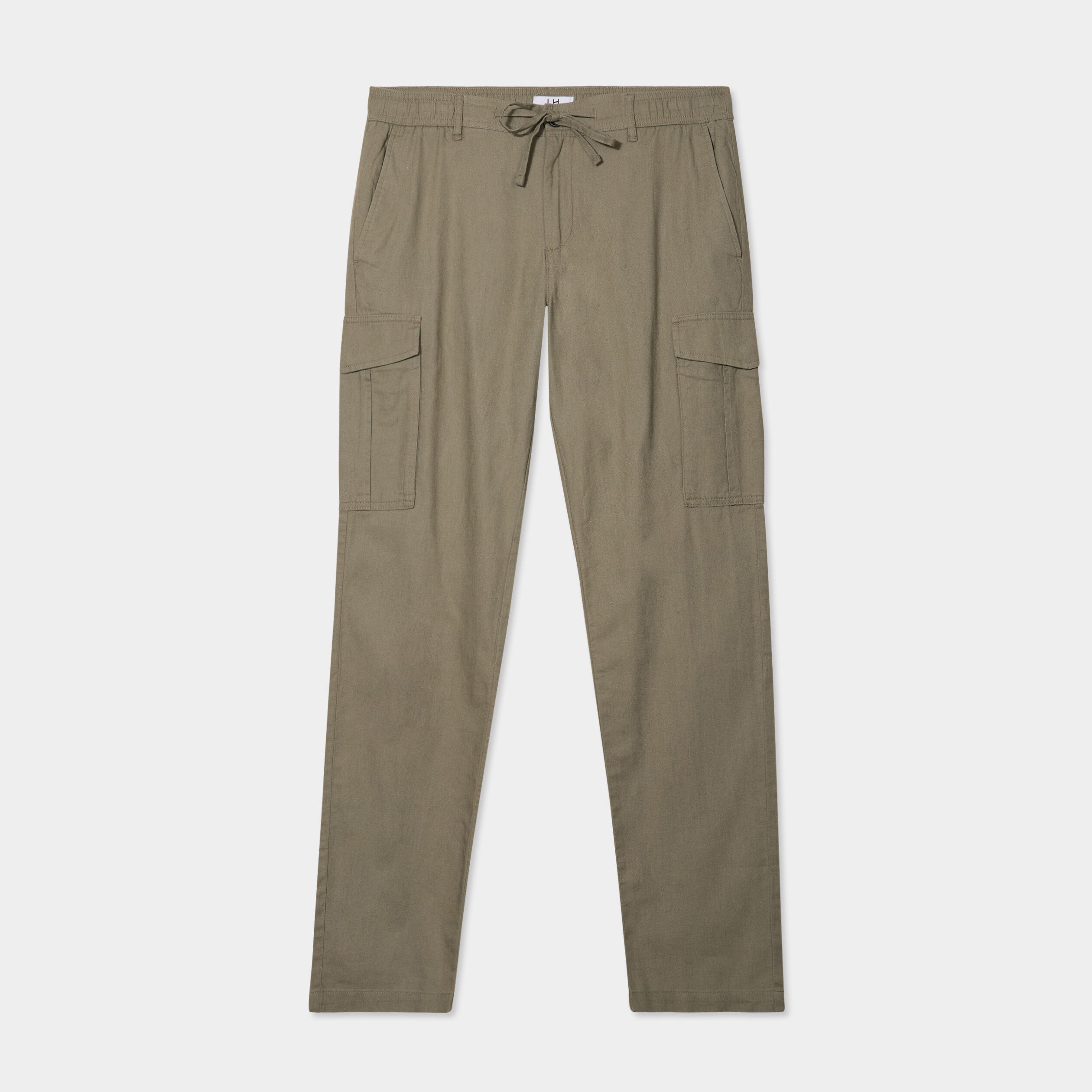 pantalon cargo en lin melange vert kaki homme Pantalon cargo en lin mélangé vert kaki homme