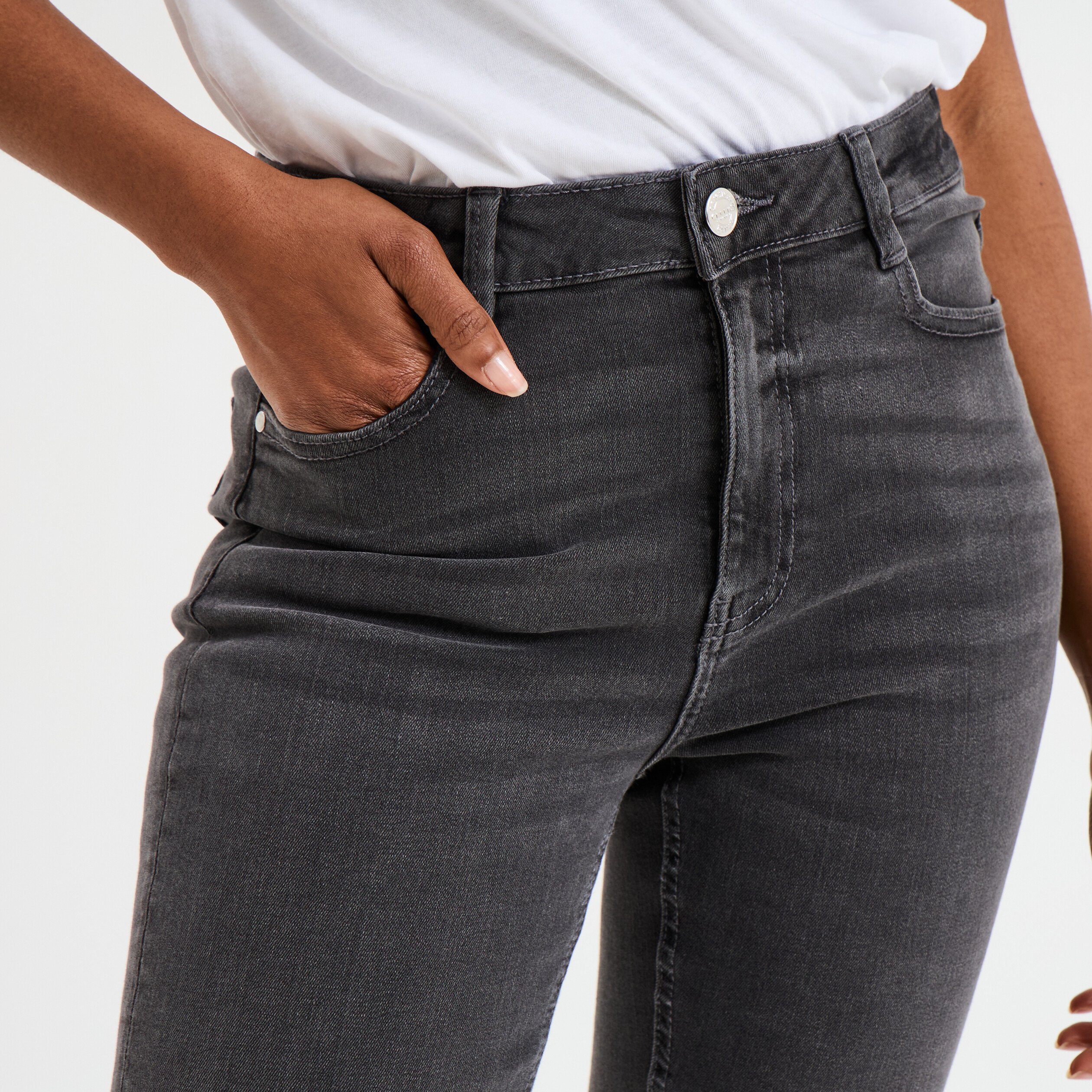jeans regular 5 poches coton creeks denim gris femme Jeans regular 5 poches coton Creeks denim gris femme