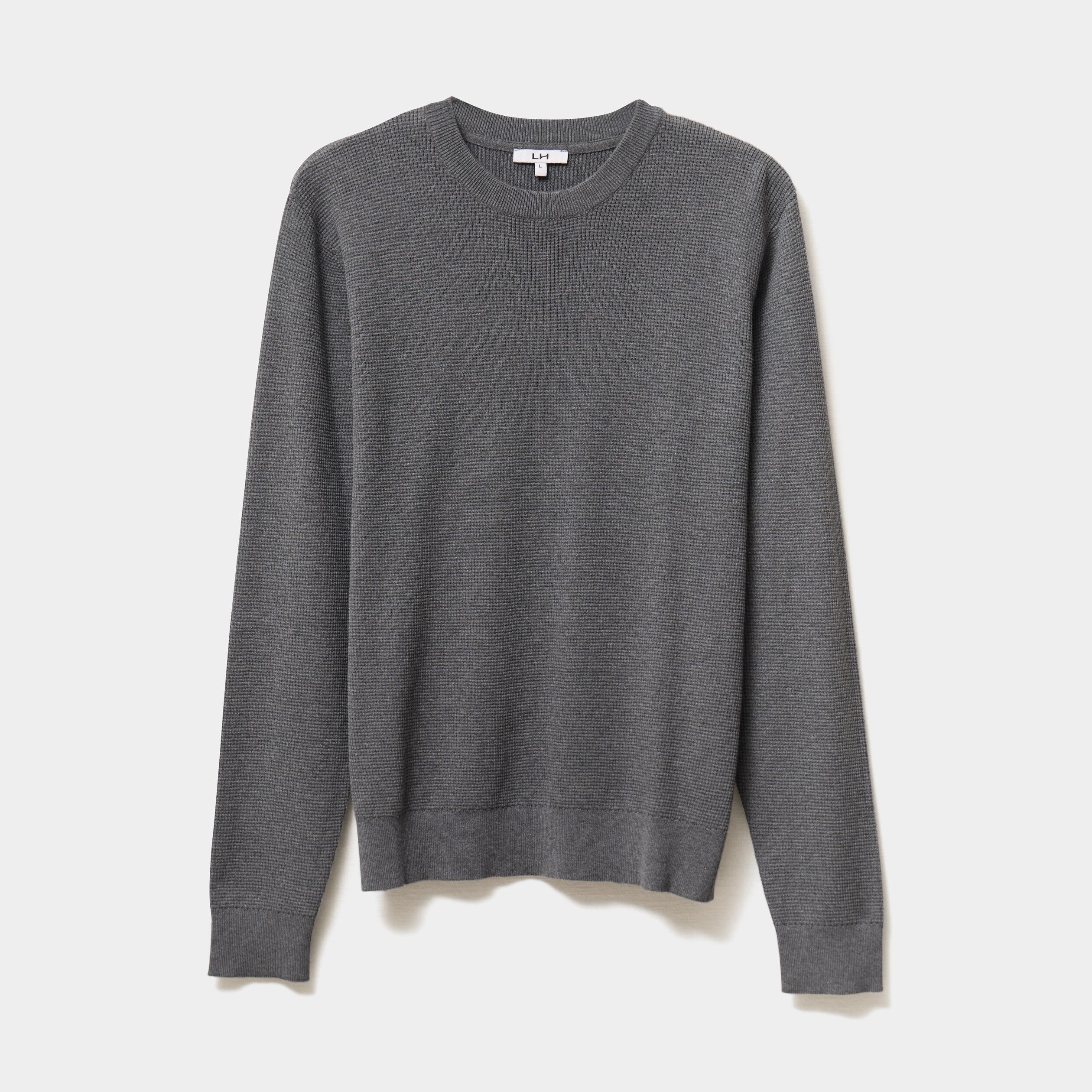 Pull en maille textur&eacute;e col rond gris fonc&eacute; homme