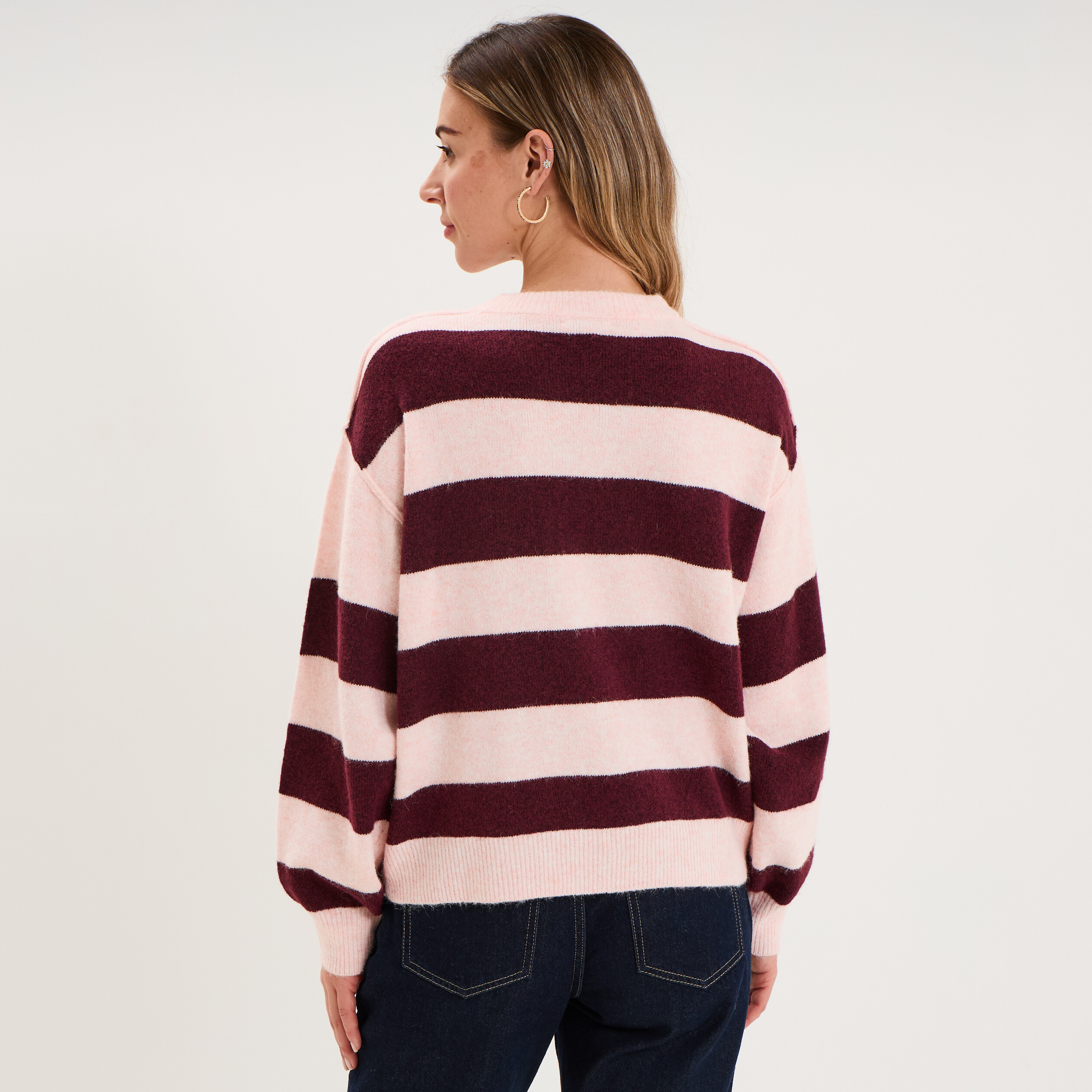 Pull col rond avec manches longues rose clair femme