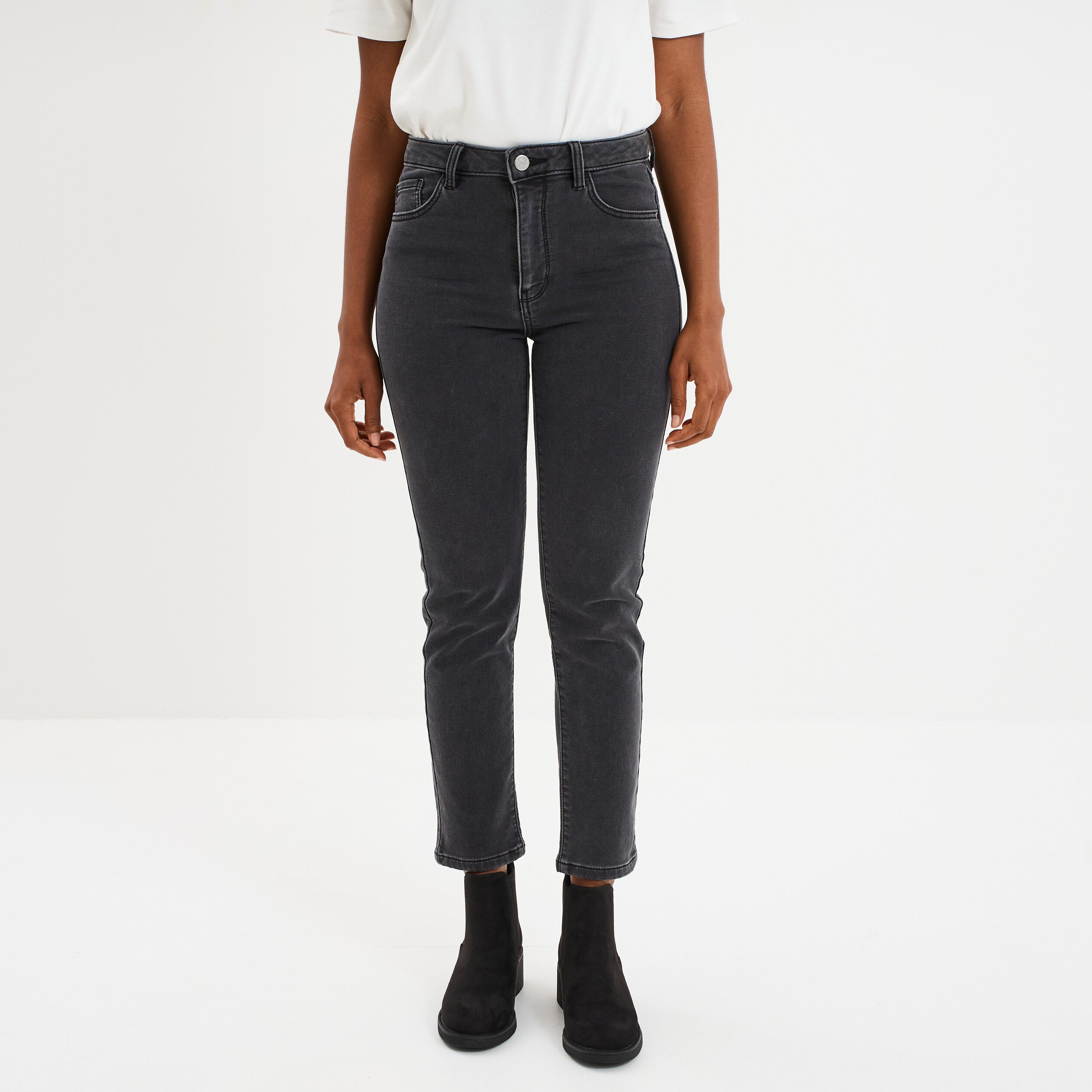 jean stretch slim 78 eme denim noir femme Jean stretch slim 7/8 ème denim noir femme