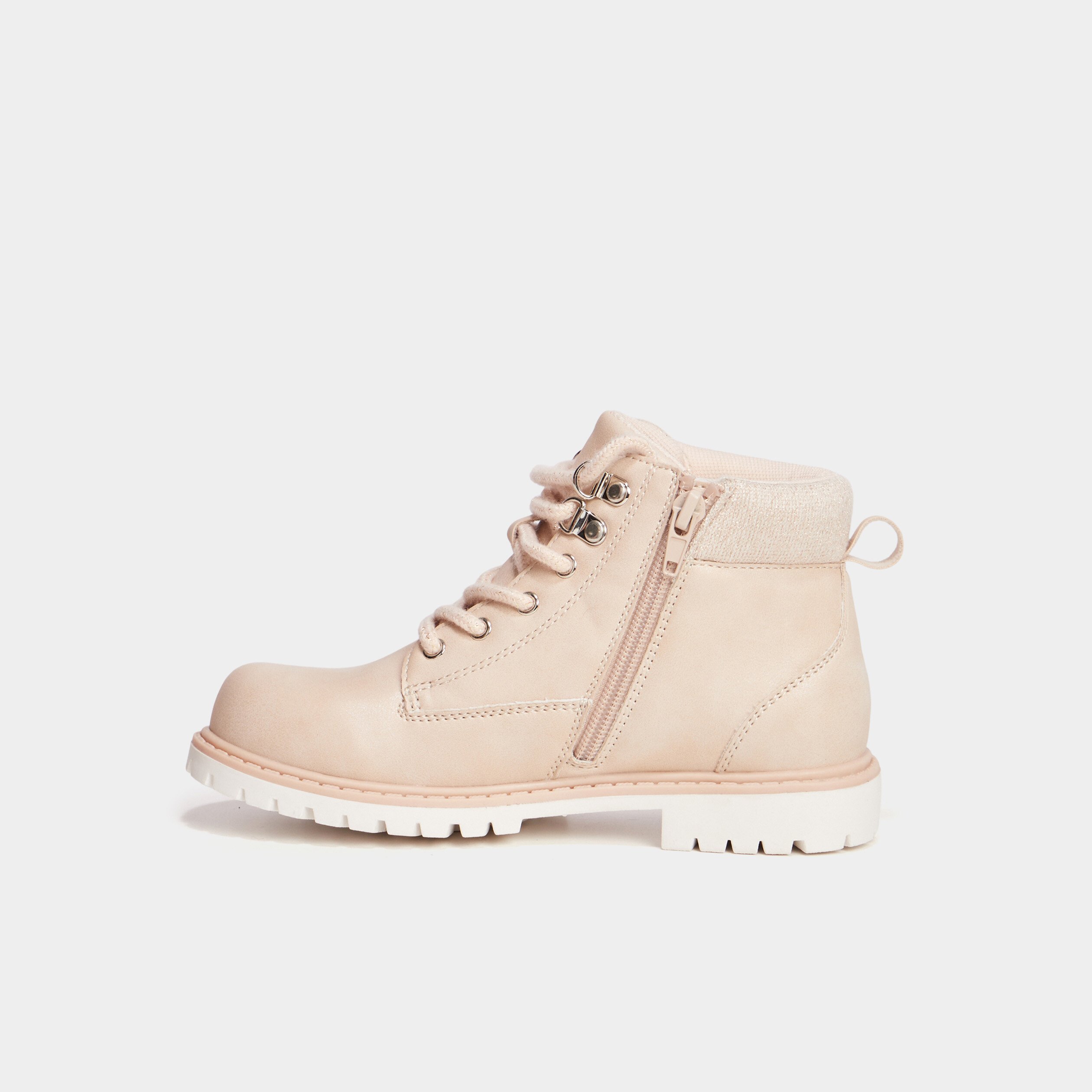 boots crantees a lacets trappeur rose clair fille Boots crantées à lacets Trappeur rose clair fille